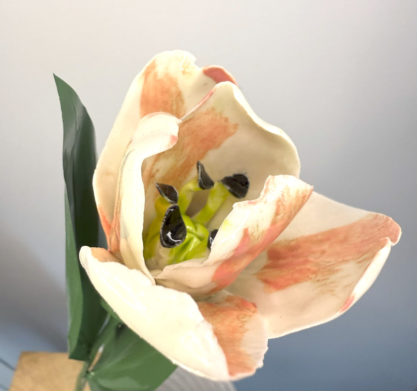 Tige de tulipe en porcelaine émaillée rose, TUL-318-1-0-T