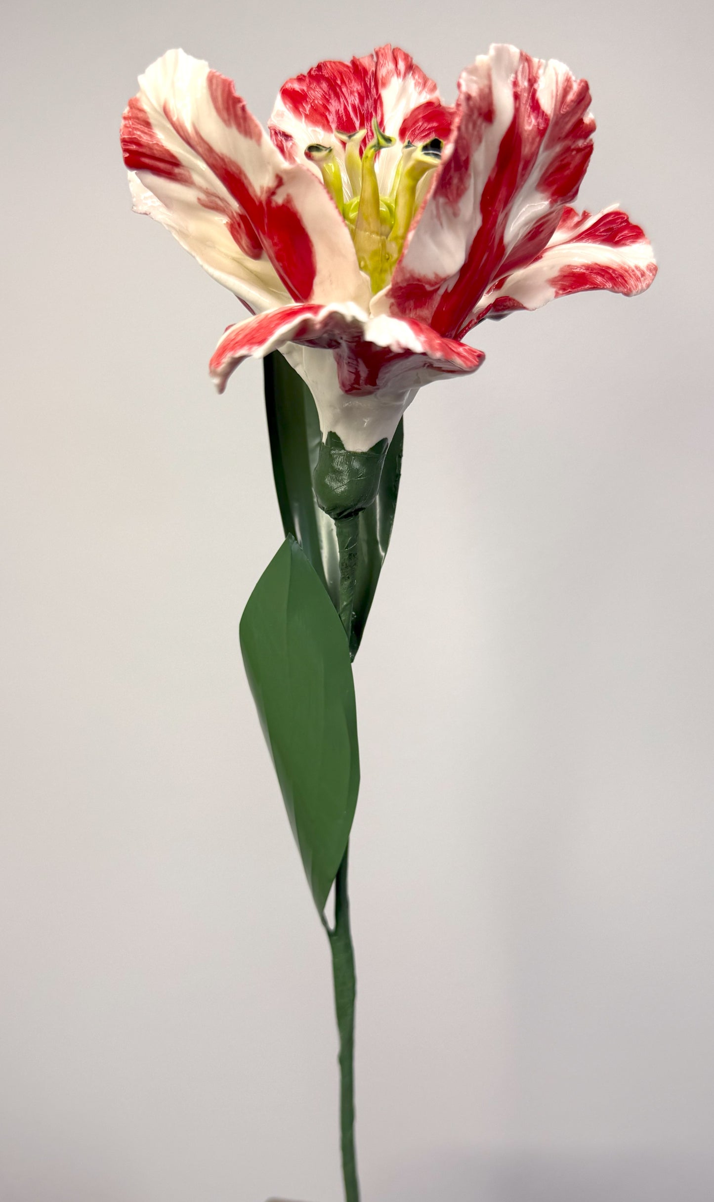 Tige de tulipe perroquet en porcelaine émaillée rouge, TPO-387-1-0-T