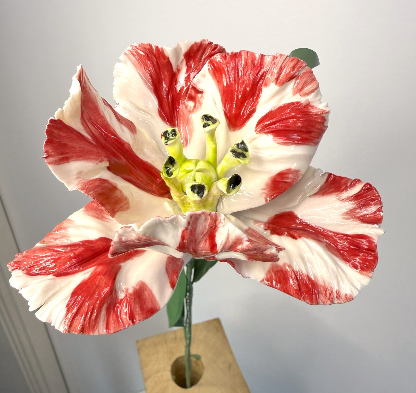 Tige de tulipe perroquet en porcelaine émaillée rouge, TPO-387-1-0-T