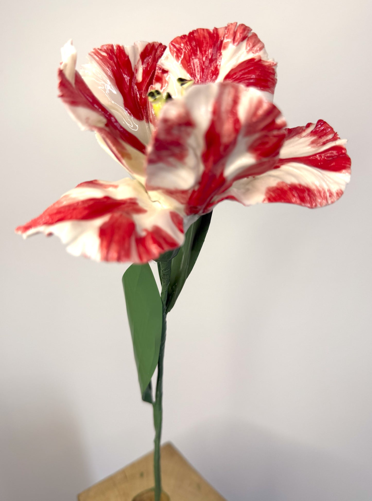 Tige de tulipe perroquet en porcelaine émaillée rouge, TPO-387-1-0-T