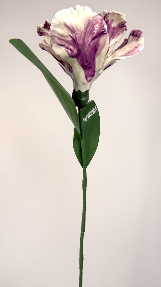 Tige de tulipe perroquet en porcelaine émaillée Violette, TPO-380-1-0-T