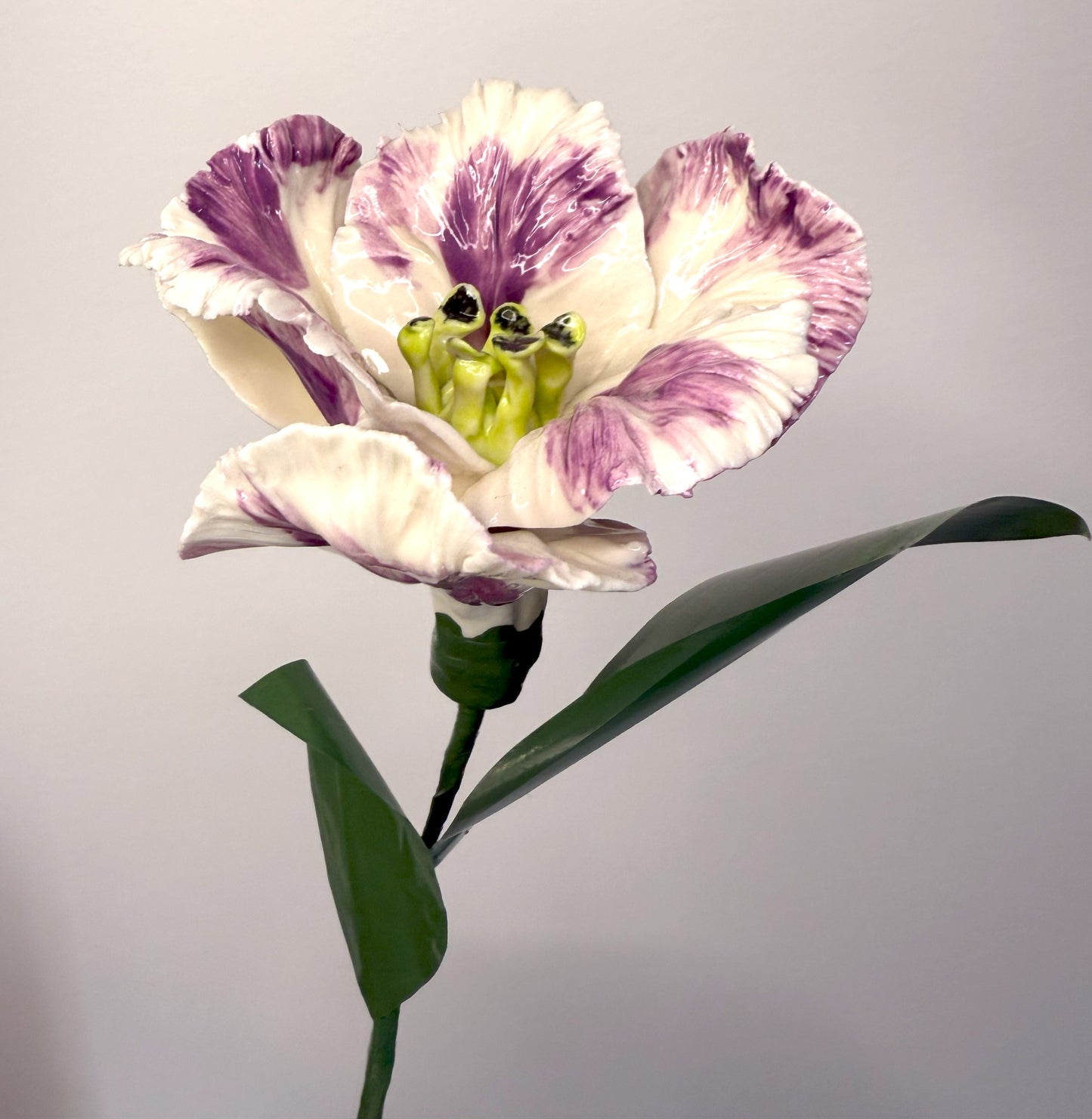 Tige de tulipe perroquet en porcelaine émaillée Violette, TPO-380-1-0-T