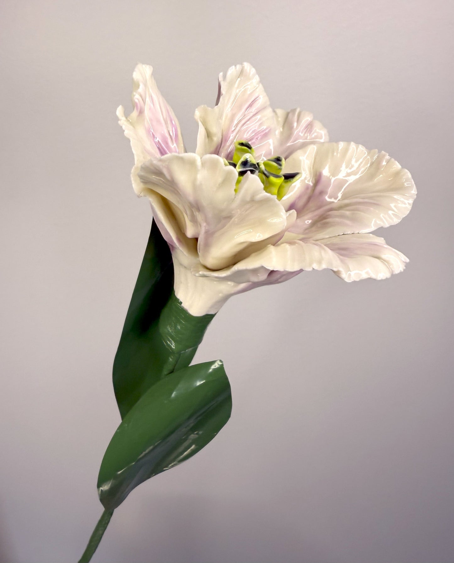 Tige de tulipe perroquet en porcelaine émaillée rose pâle, TPO-316-1-0-T