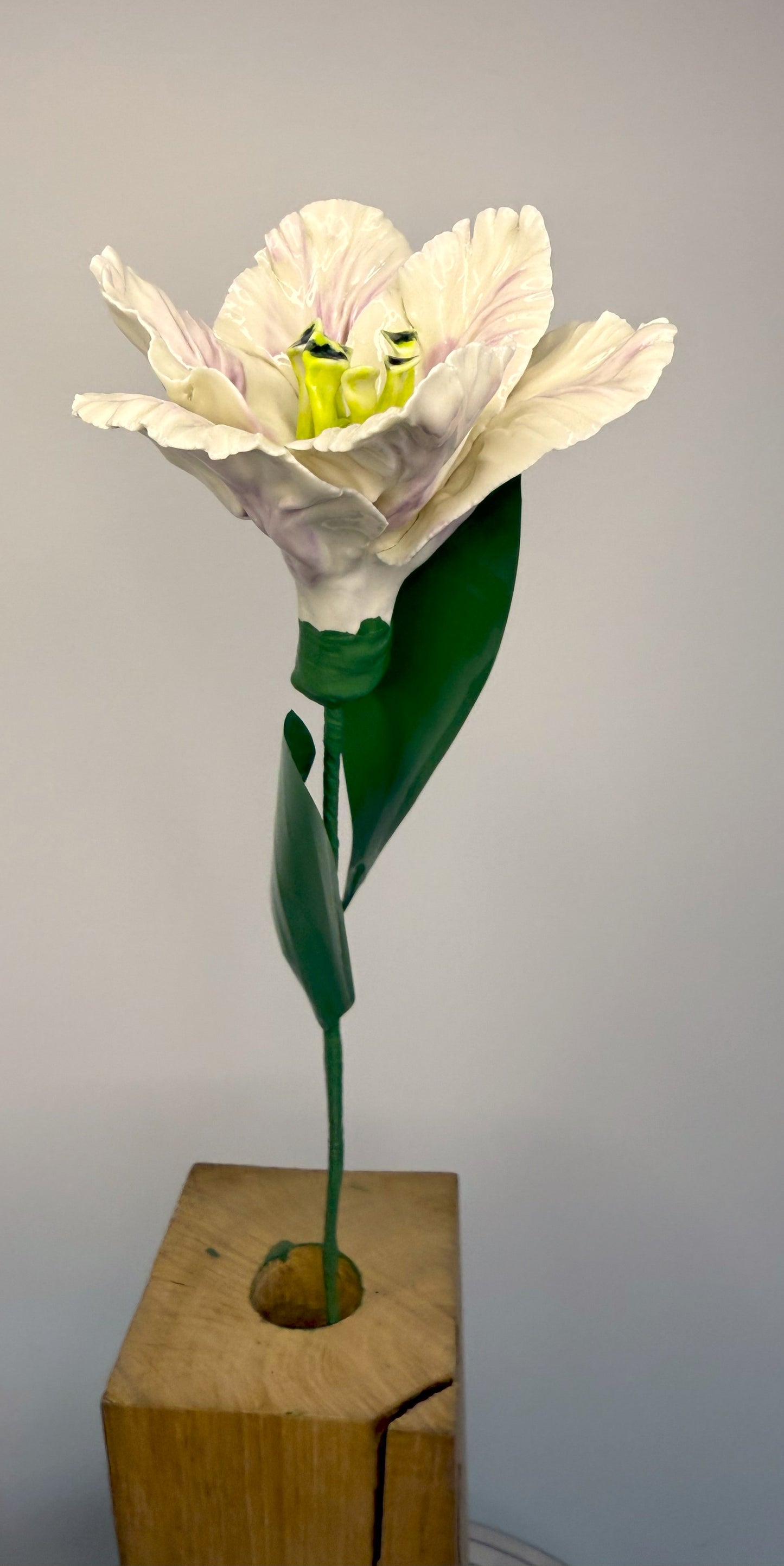 Tige de tulipe perroquet en porcelaine émaillée rose pâle, TPO-316-1-0-T