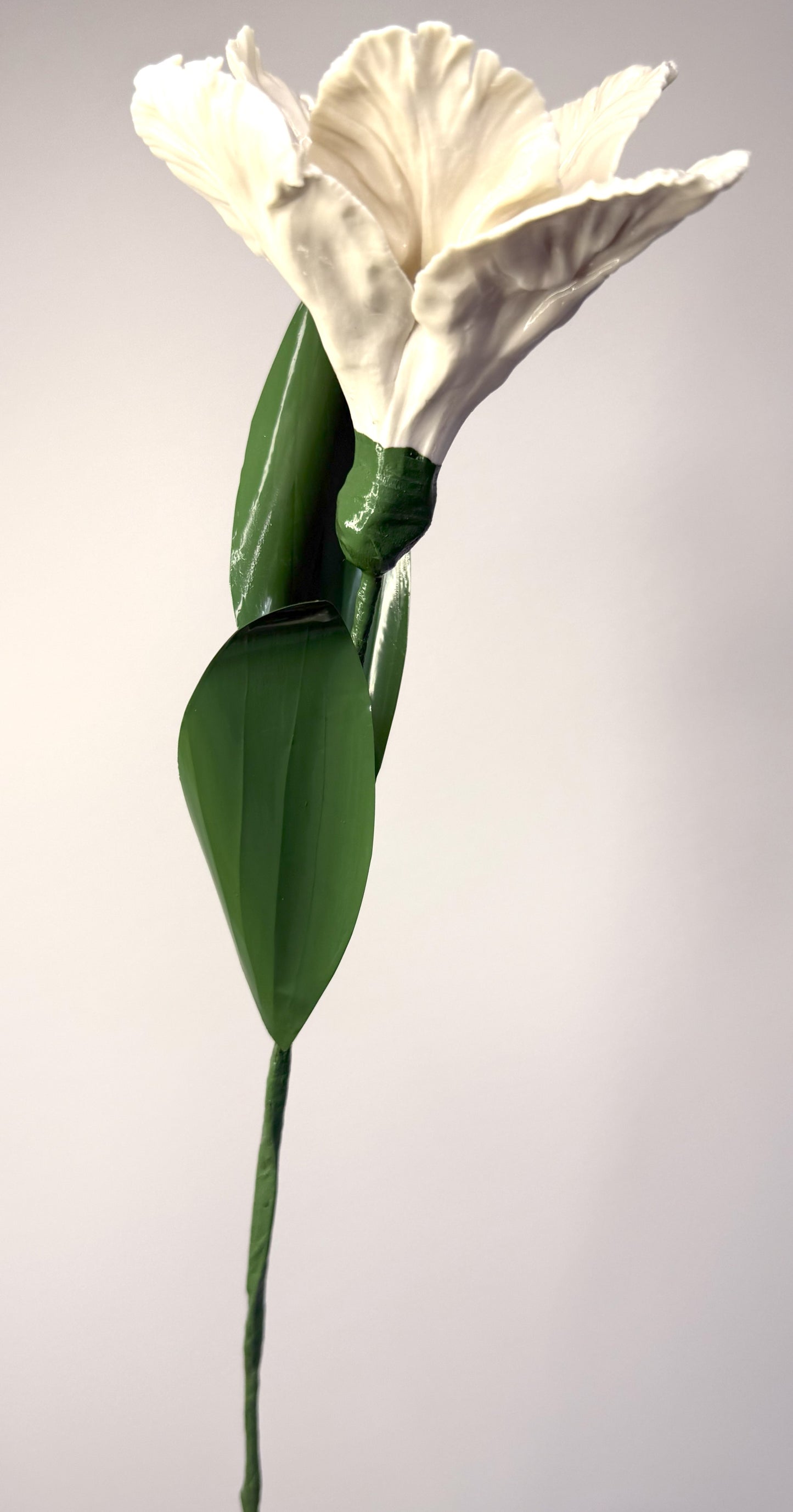 Tige de tulipe perroquet en porcelaine émaillée rose pâle, TPO-316-1-0-T