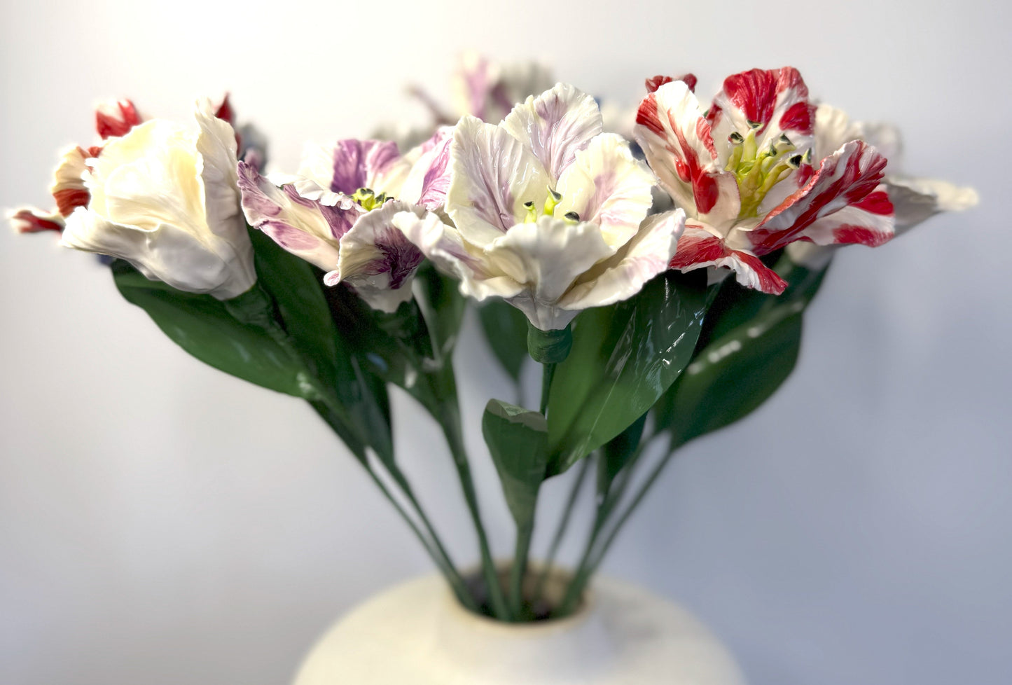 Tige de tulipe perroquet en porcelaine émaillée Violette, TPO-380-1-0-T