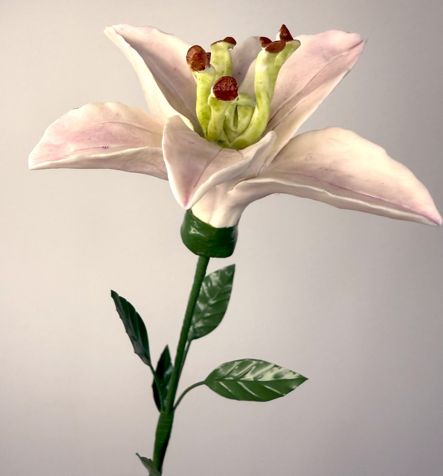 Tige de Lys en biscuit de porcelaine rose,LYS-33/94/66/49-0-1-T