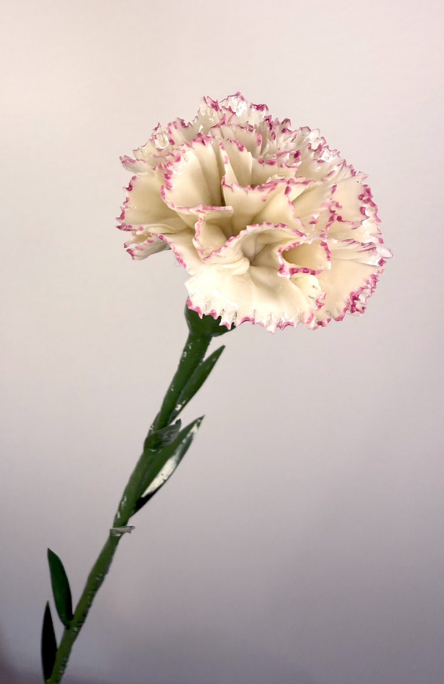 Tige d'oeillet en porcelaine émaillée liseré rose, OE-037-1-0-T