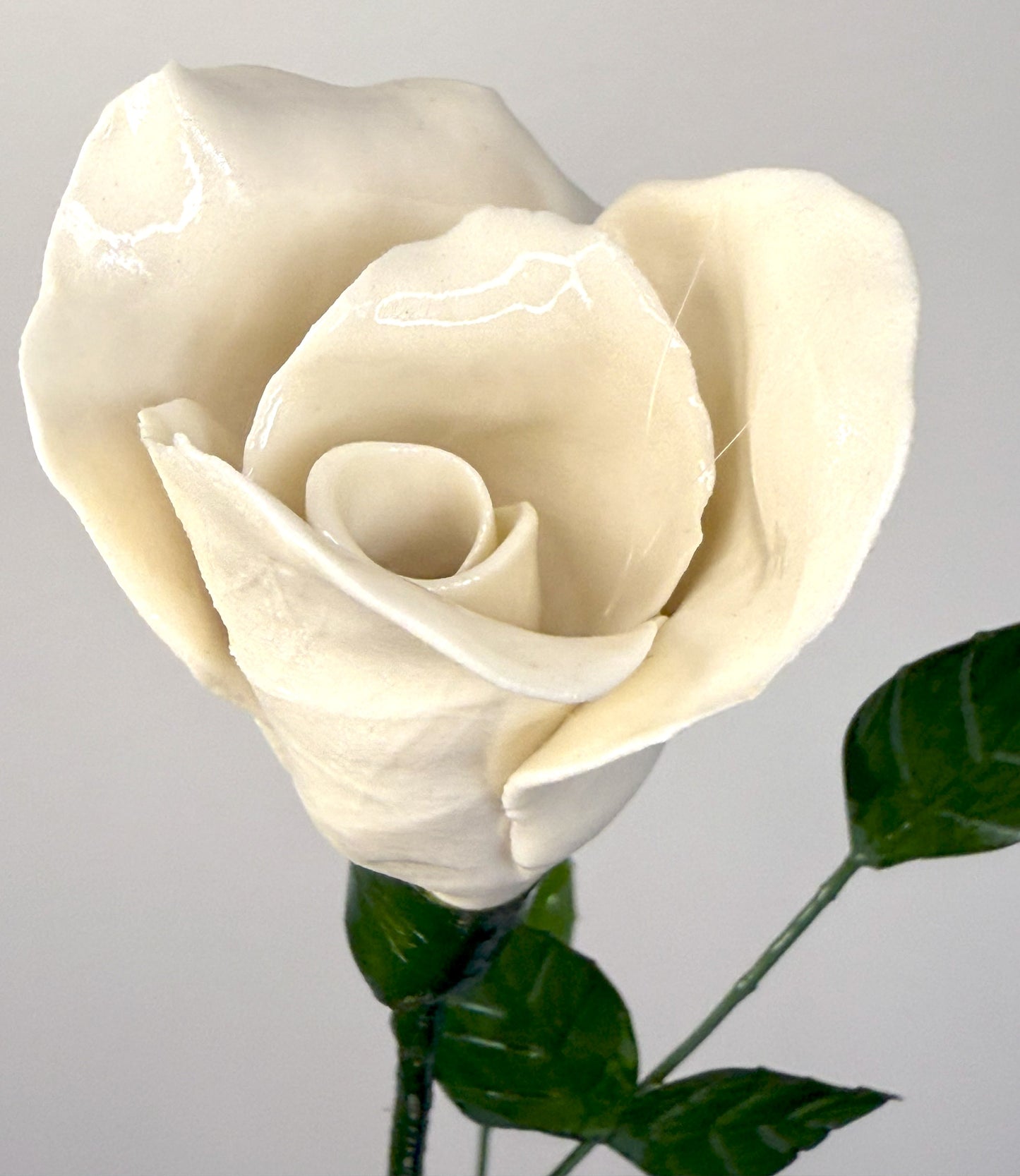 Tige de petite rose en porcelaine émaillée blanche, PRO-000-1-0-T