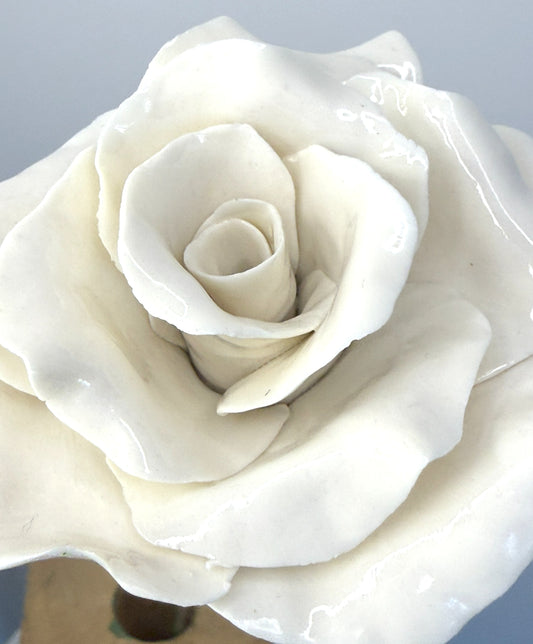 Tige de grande rose en porcelaine émaillée blanche,GRO-000-1-0-T