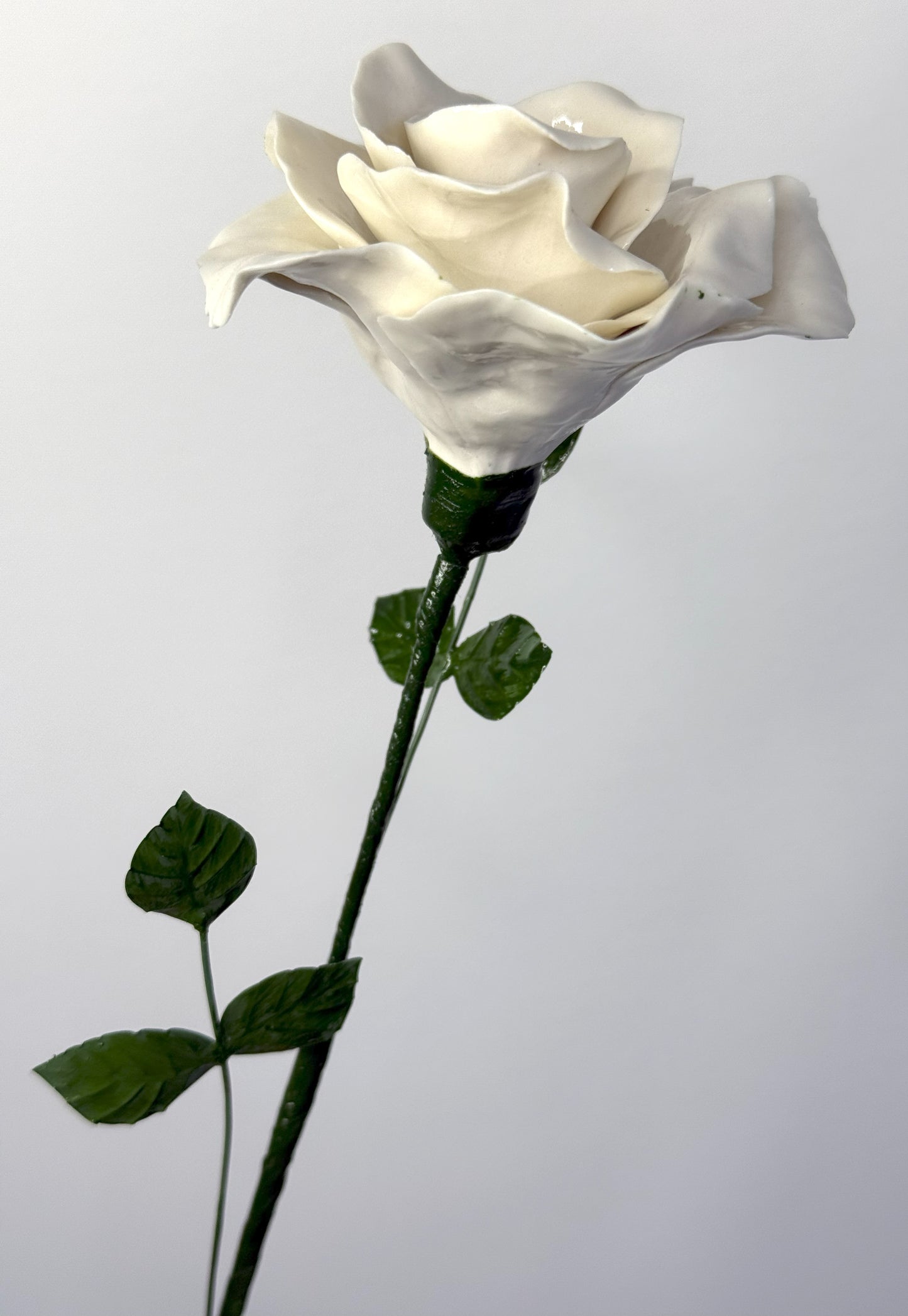 Tige de grande rose en porcelaine émaillée blanche,GRO-000-1-0-T