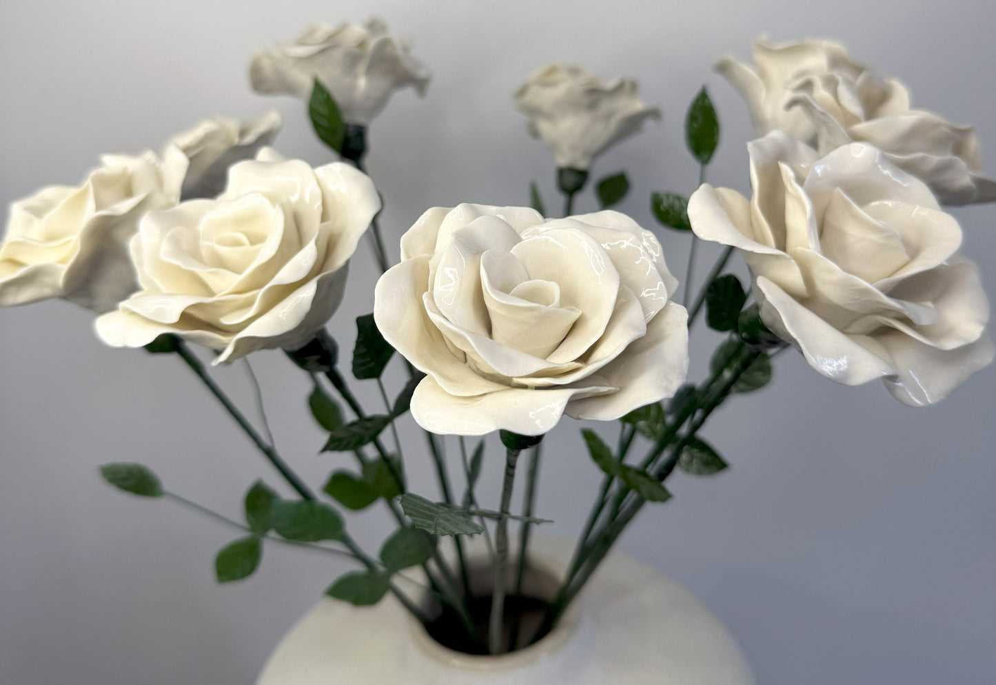 Tige de grande rose en porcelaine émaillée blanche,GRO-000-1-0-T