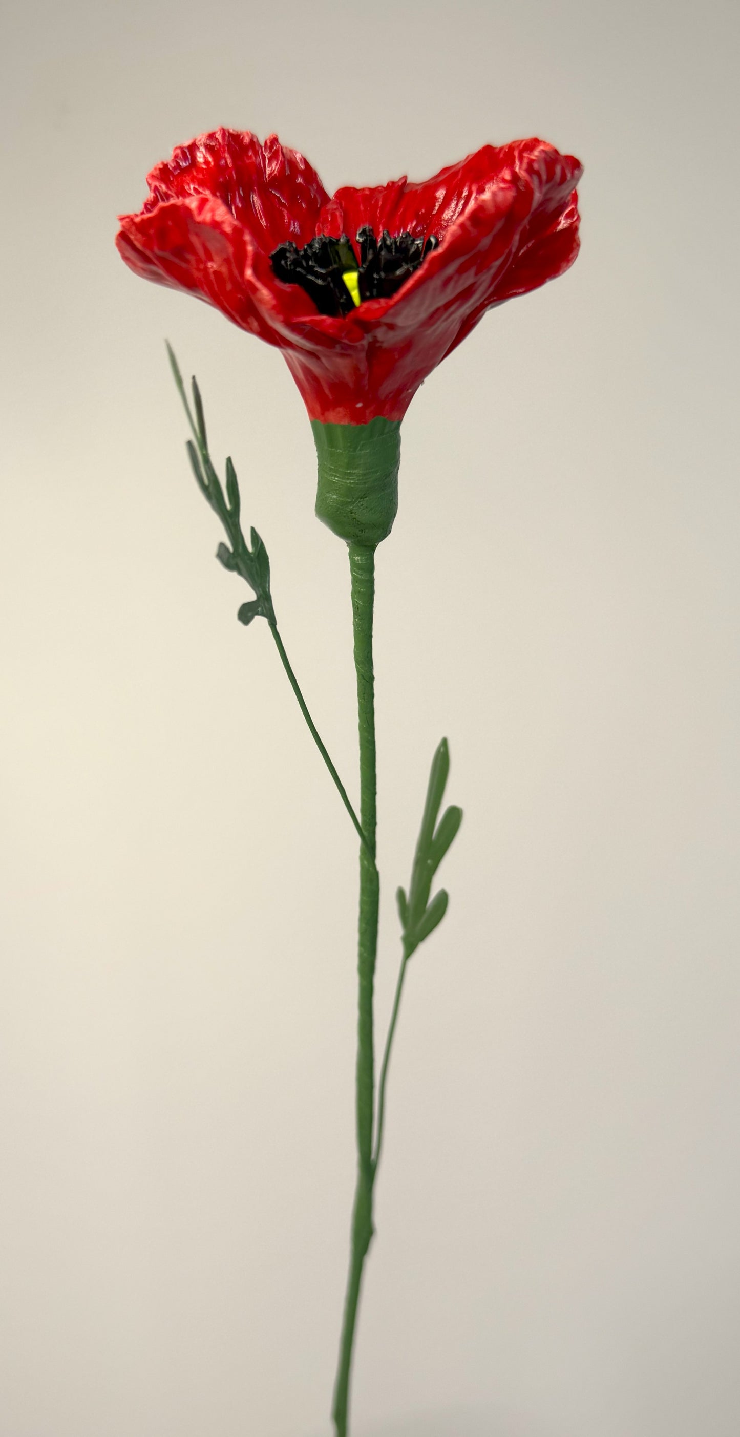 Tige de petit coquelicot en porcelaine émaillée rouge, PCO-387/343/370-1-0-T