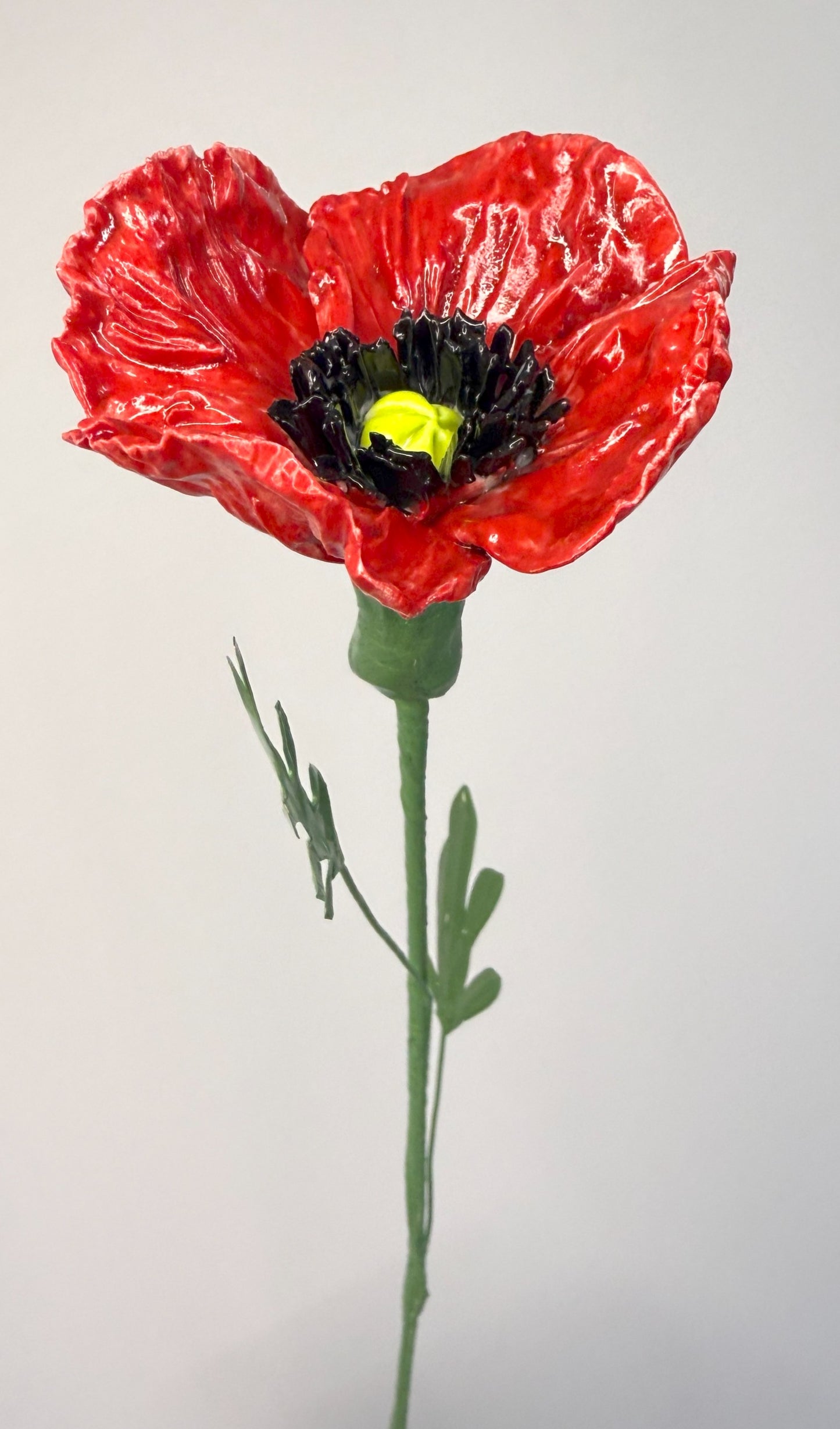 Tige de petit coquelicot en porcelaine émaillée rouge, PCO-387/343/370-1-0-T