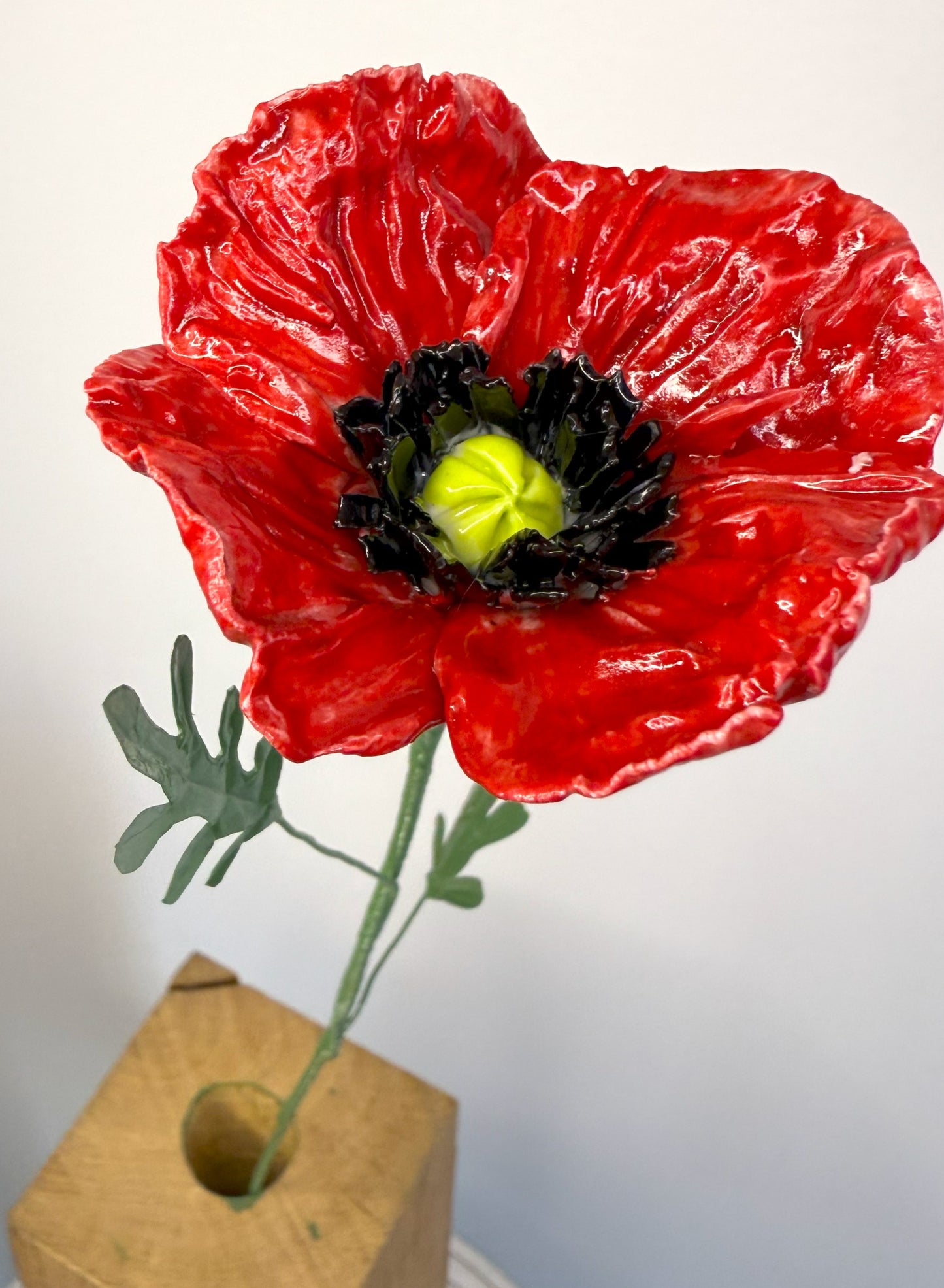Tige de petit coquelicot en porcelaine émaillée rouge, PCO-387/343/370-1-0-T