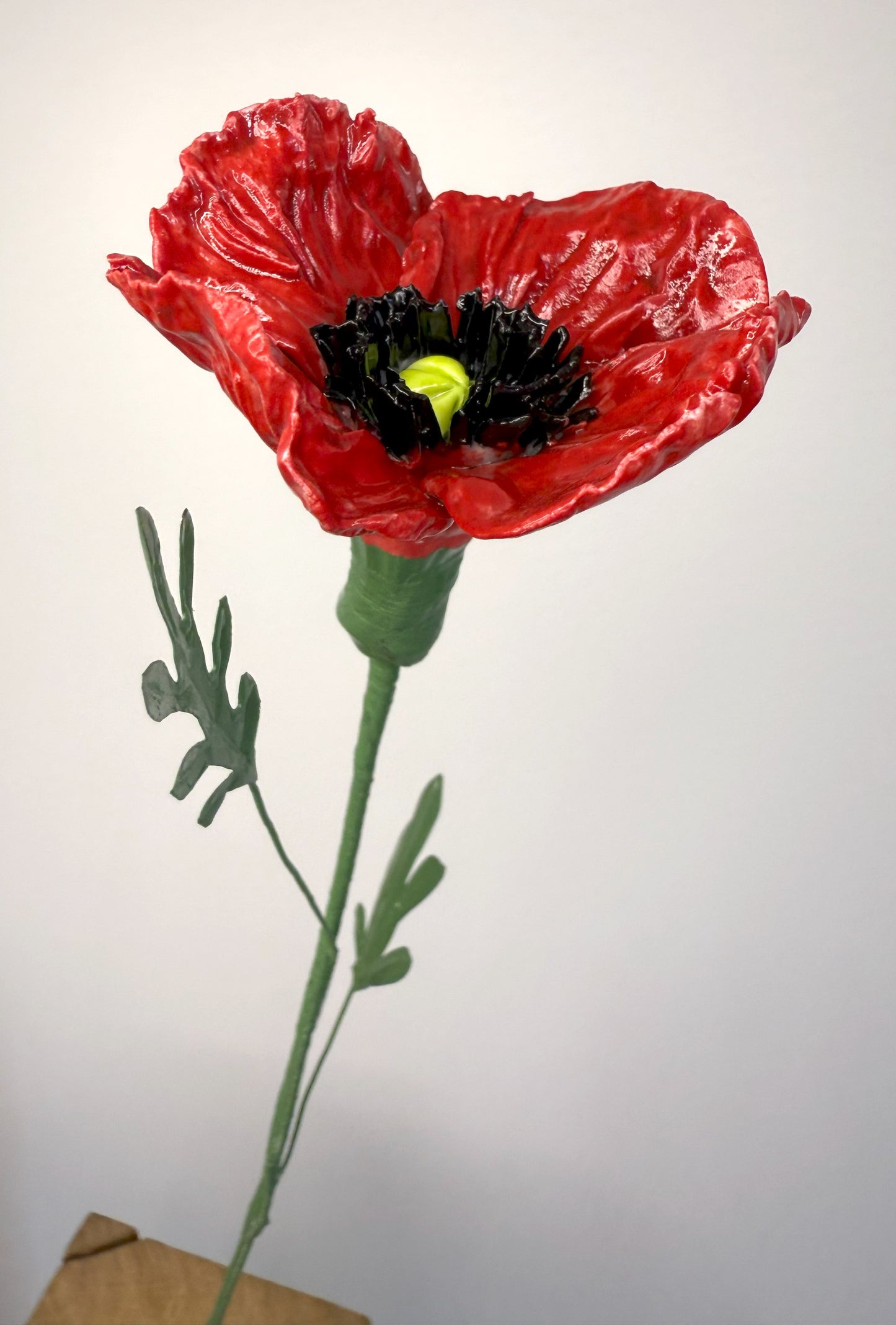Tige de petit coquelicot en porcelaine émaillée rouge, PCO-387/343/370-1-0-T