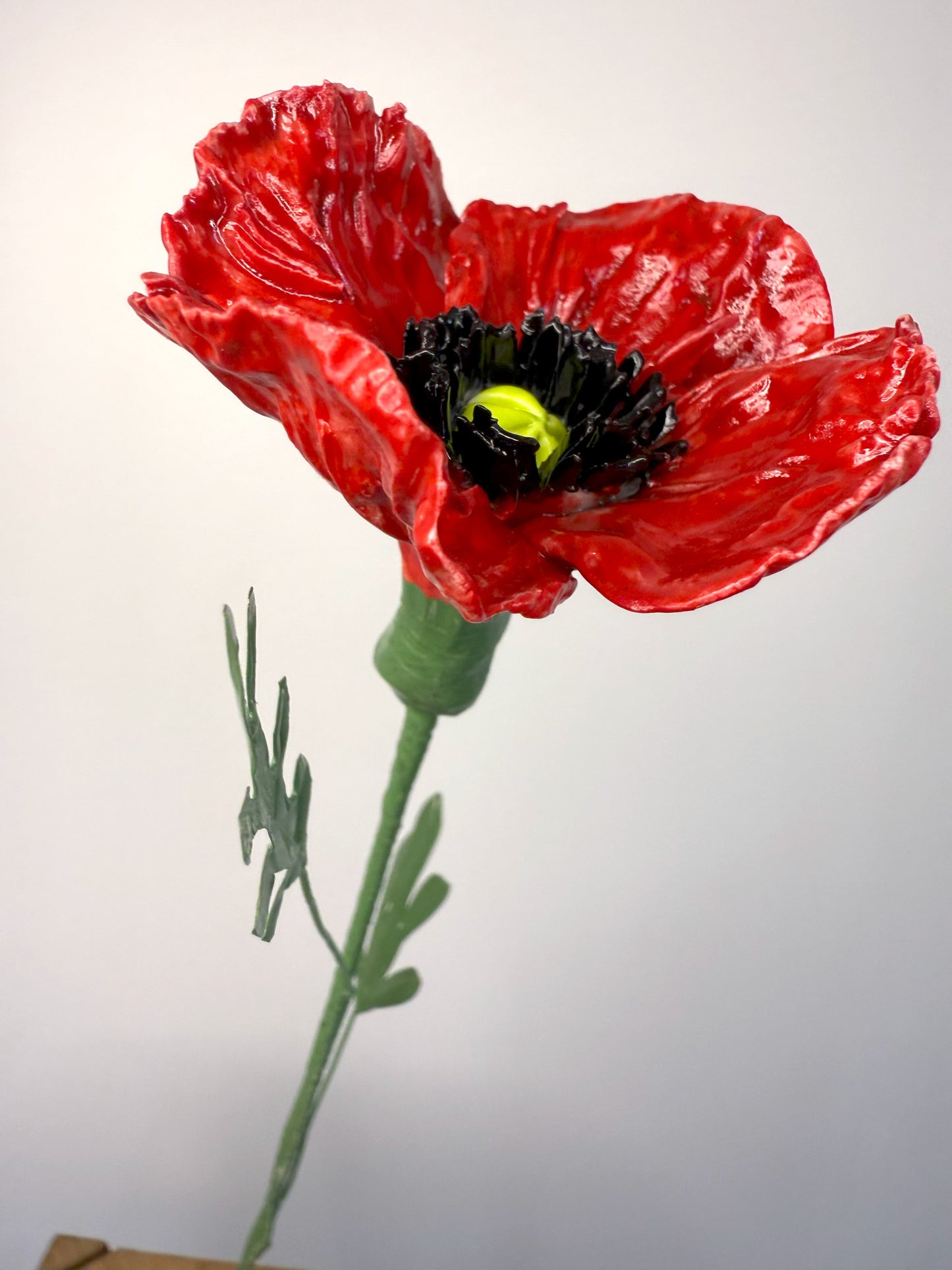 Tige de petit coquelicot en porcelaine émaillée rouge, PCO-387/343/370-1-0-T