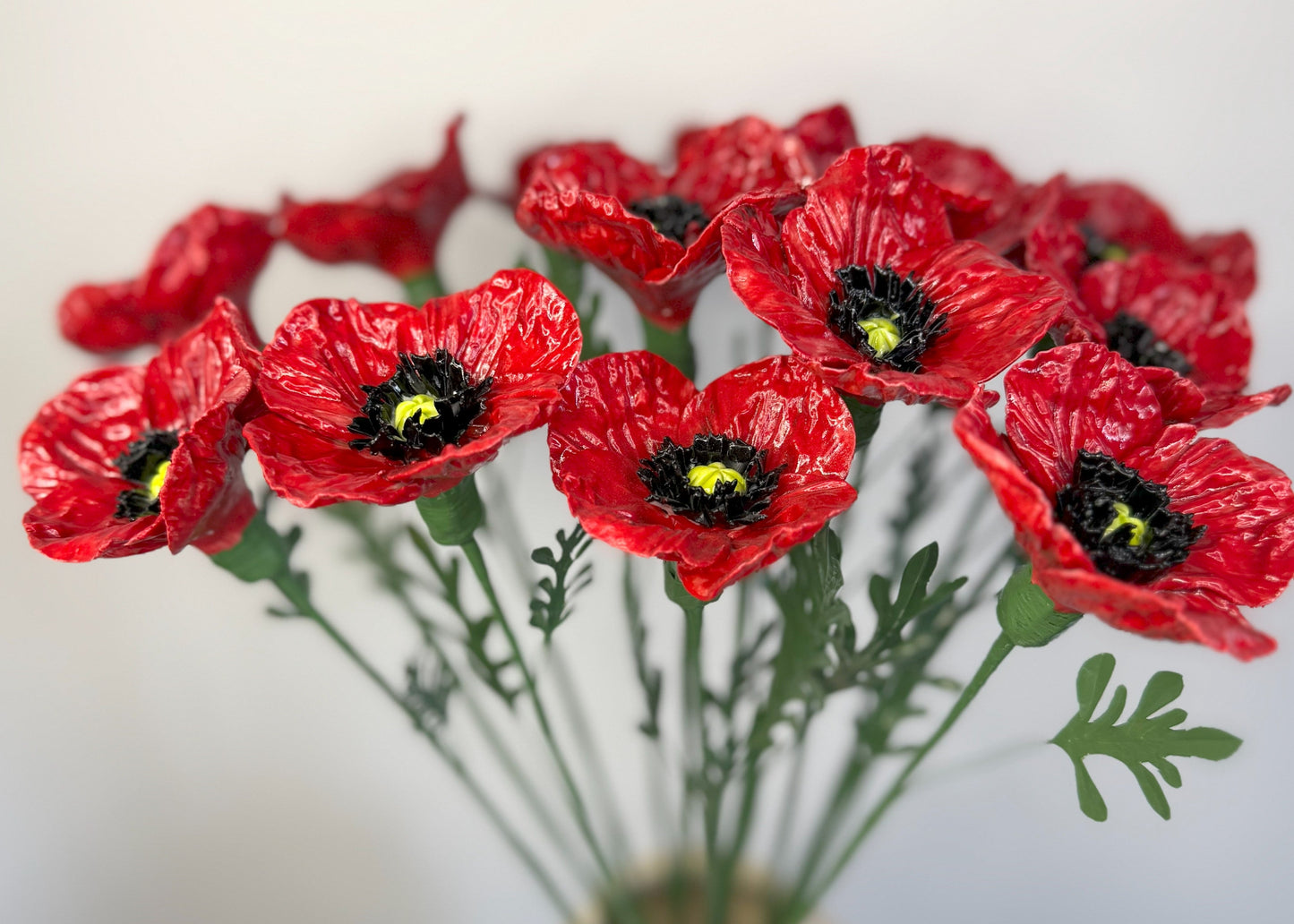 Tige de petit coquelicot en porcelaine émaillée rouge, PCO-387/343/370-1-0-T