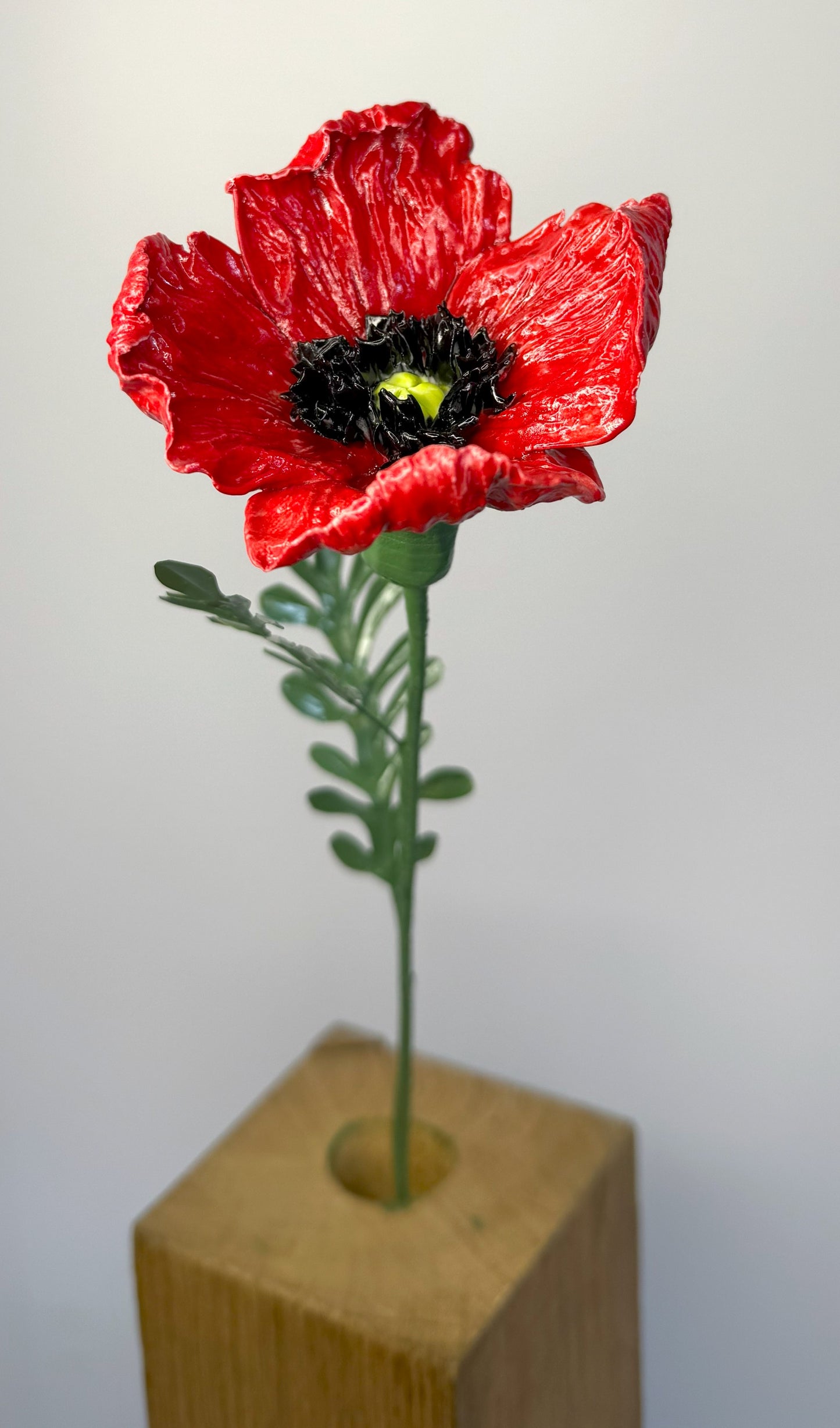 Tige de grand coquelicot en porcelaine émaillée rouge, GCO-387/343/370-1-0-T