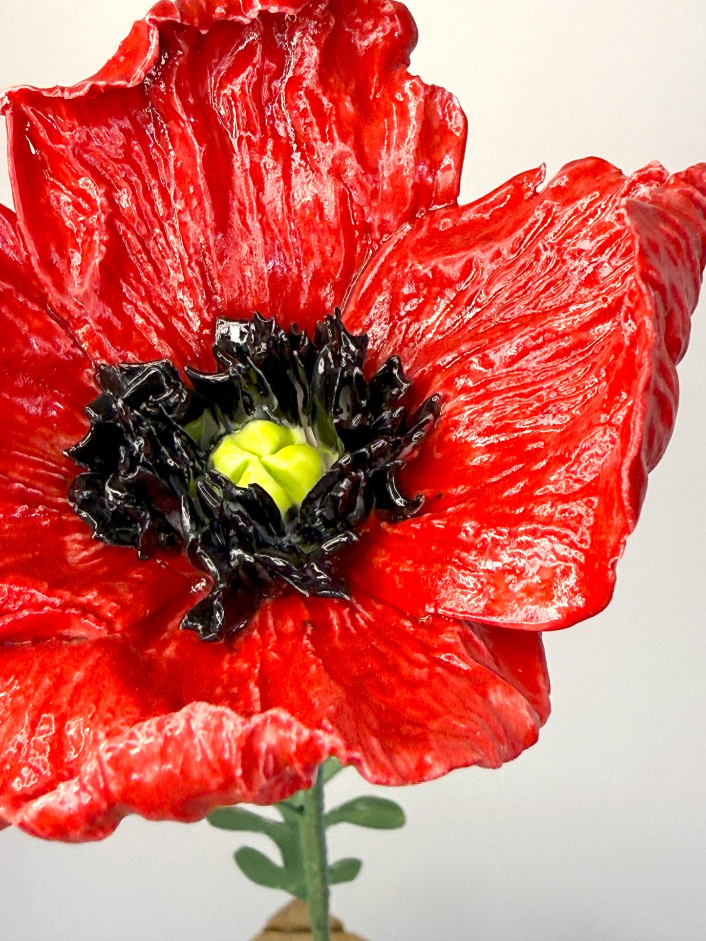 Tige de grand coquelicot en porcelaine émaillée rouge, GCO-387/343/370-1-0-T