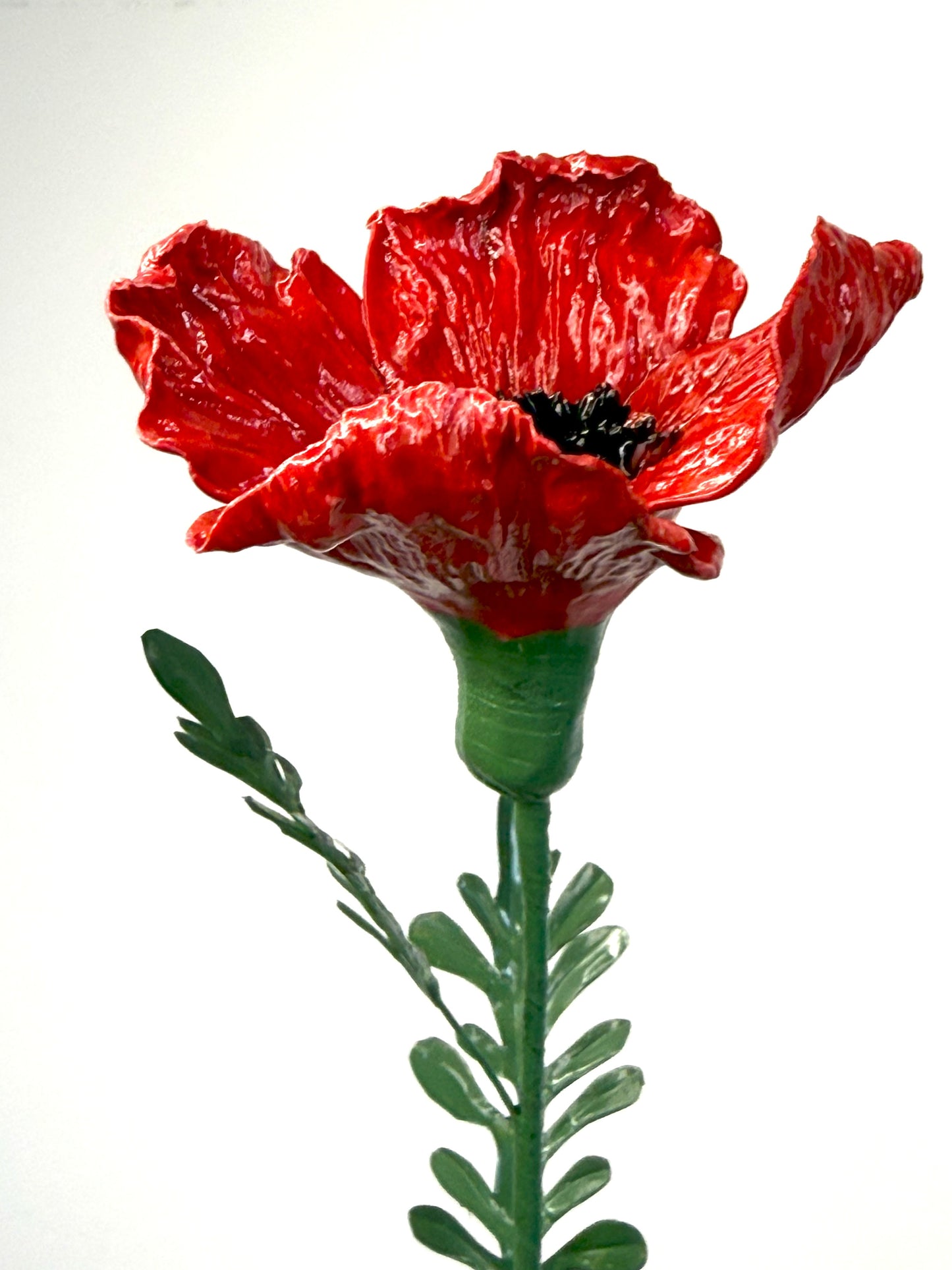 Tige de grand coquelicot en porcelaine émaillée rouge, GCO-387/343/370-1-0-T