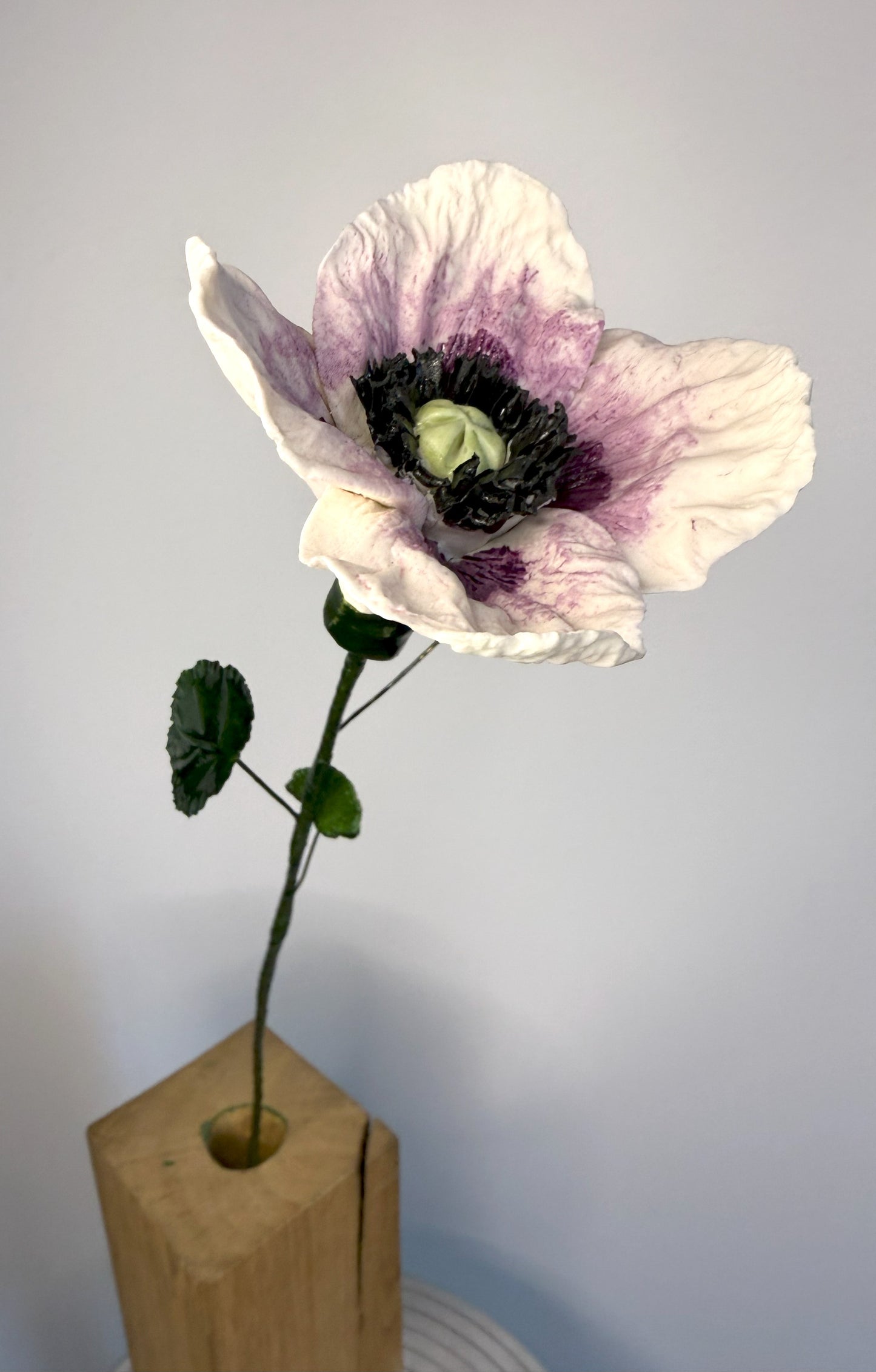 Tige de grand pavot en biscuit de porcelaine rose et violet, GP-37/94/66/131-0-1-T