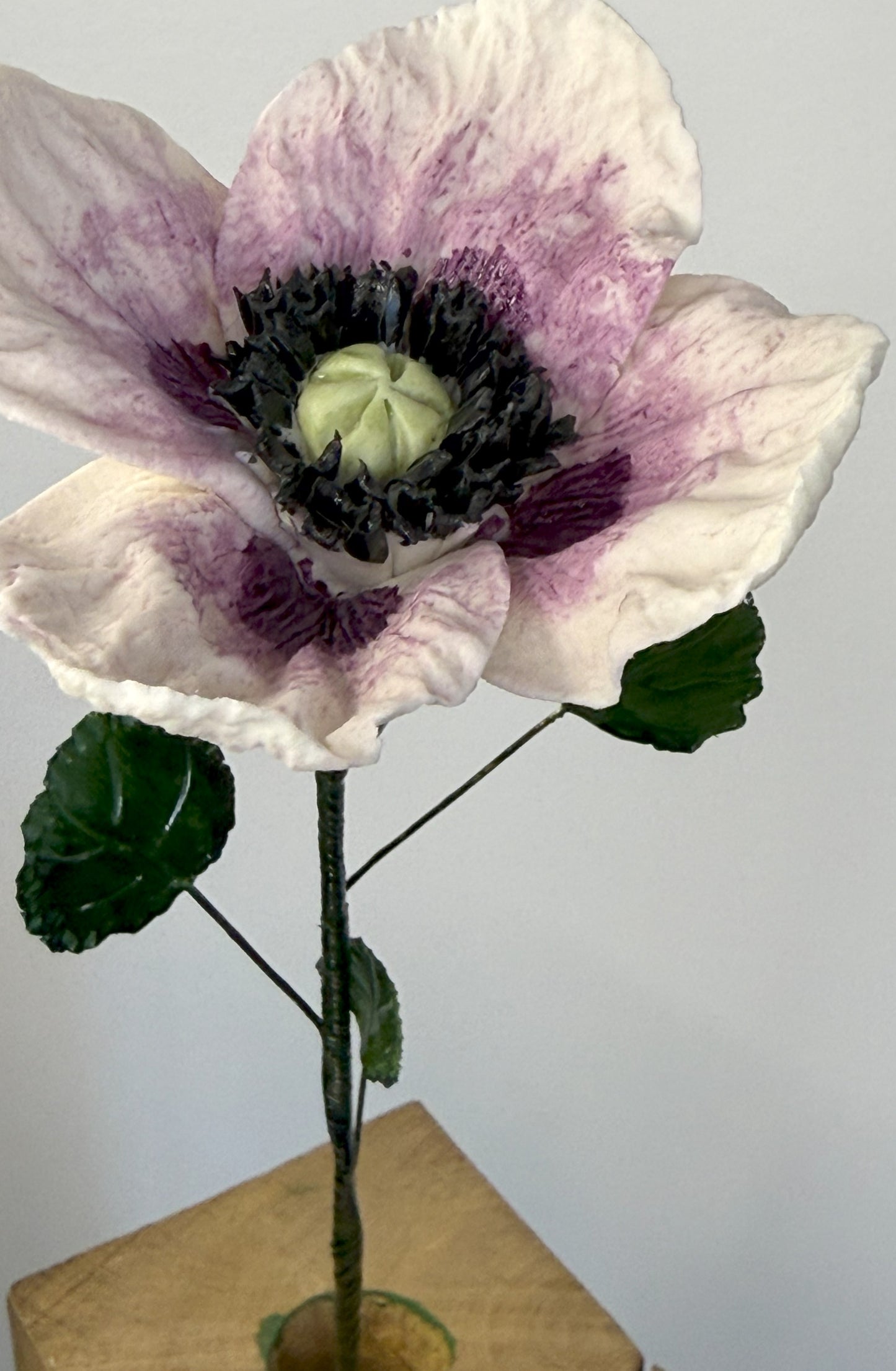 Tige de grand pavot en biscuit de porcelaine rose et violet, GP-37/94/66/131-0-1-T