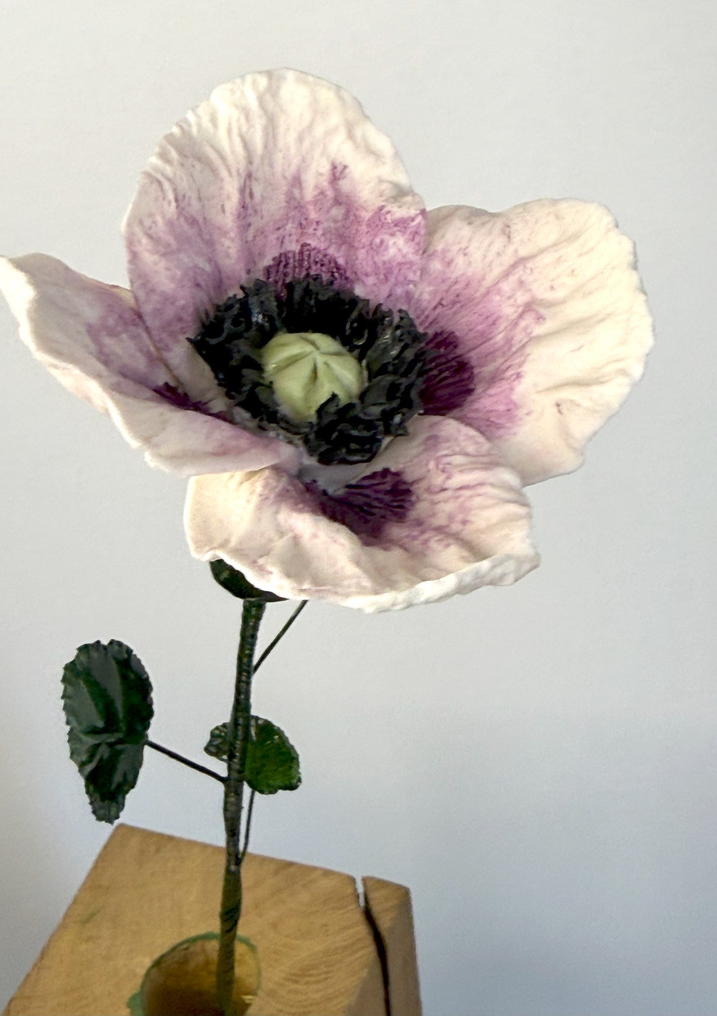 Tige de grand pavot en biscuit de porcelaine rose et violet, GP-37/94/66/131-0-1-T