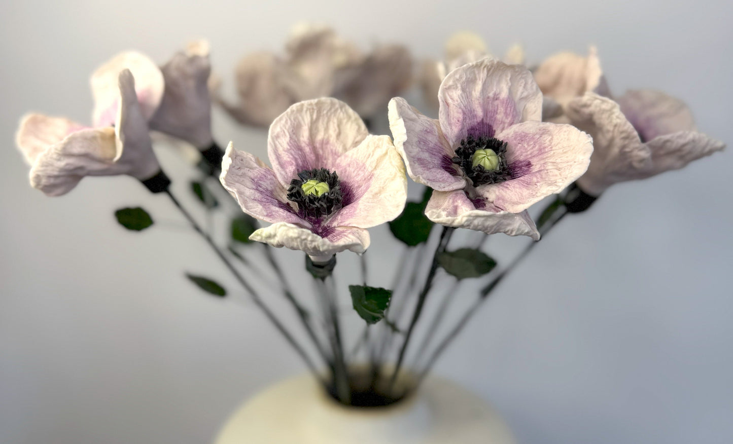 Tige de grand pavot en biscuit de porcelaine rose et violet, GP-37/94/66/131-0-1-T