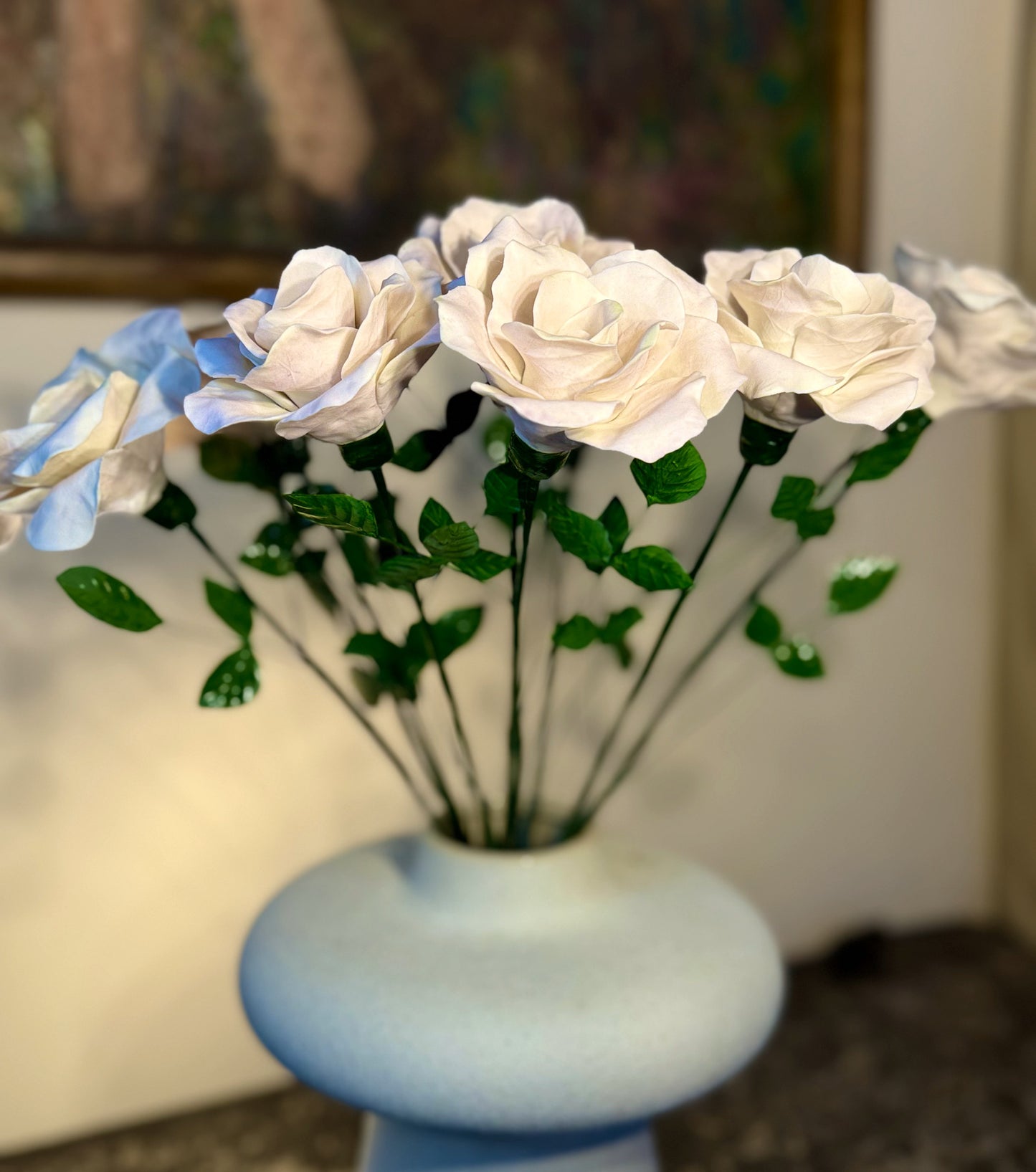 Tige de grande rose en biscuit de porcelaine rose, GRO-37/66-0-1-T