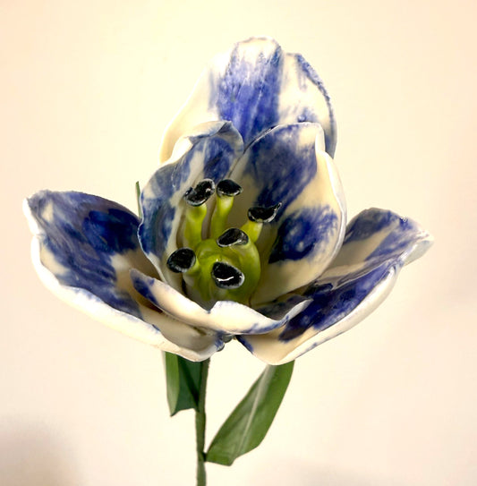Tige de tulipe en porcelaine émaillée bleue, TUL-386-1-0-T