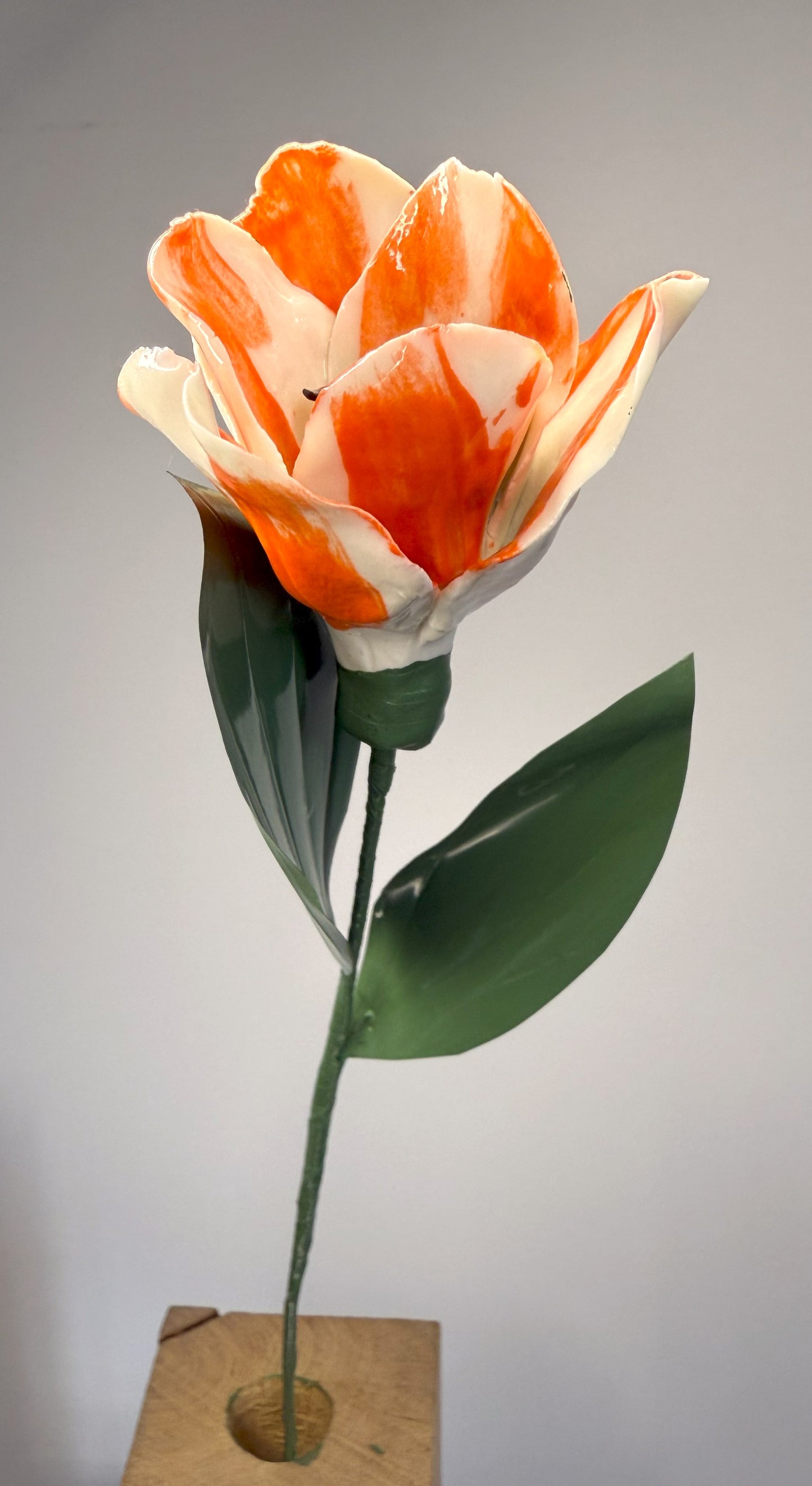 Orange glazed porcelain tulip stem, TUL-389-1-0-T