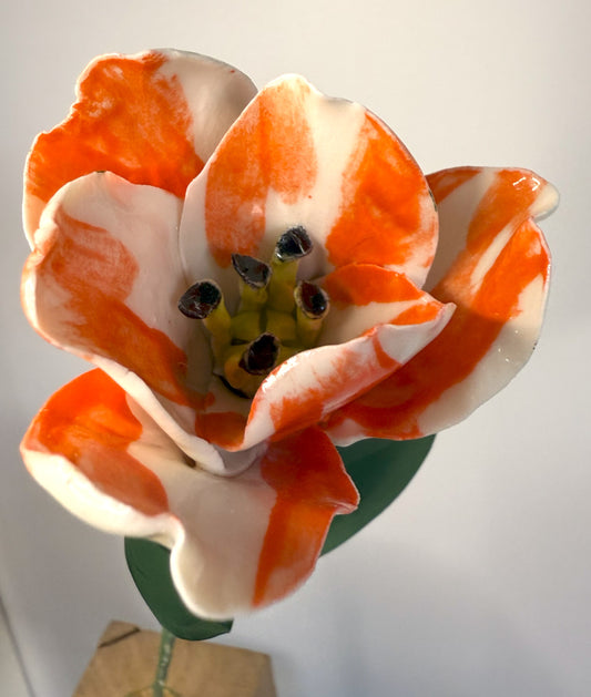 Orange glazed porcelain tulip stem, TUL-389-1-0-T