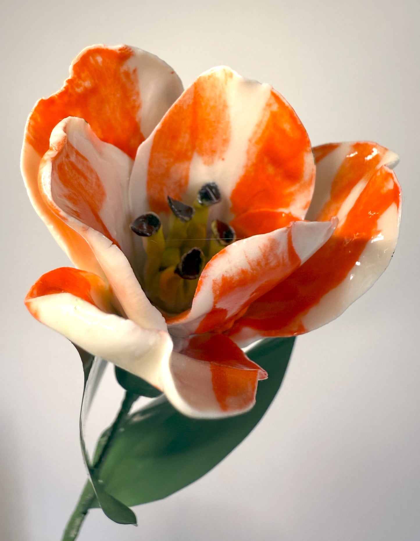 Orange glazed porcelain tulip stem, TUL-389-1-0-T