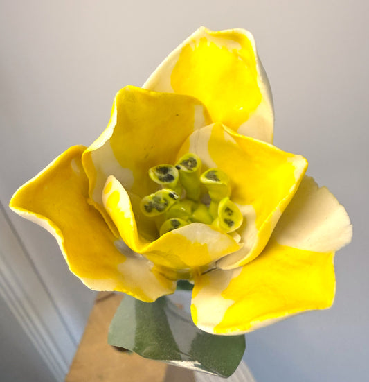 Yellow glazed porcelain tulip stem, TUL-391-1-0-T