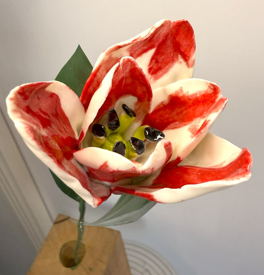 Red glazed porcelain tulip stem, TUL-387-1-0-T