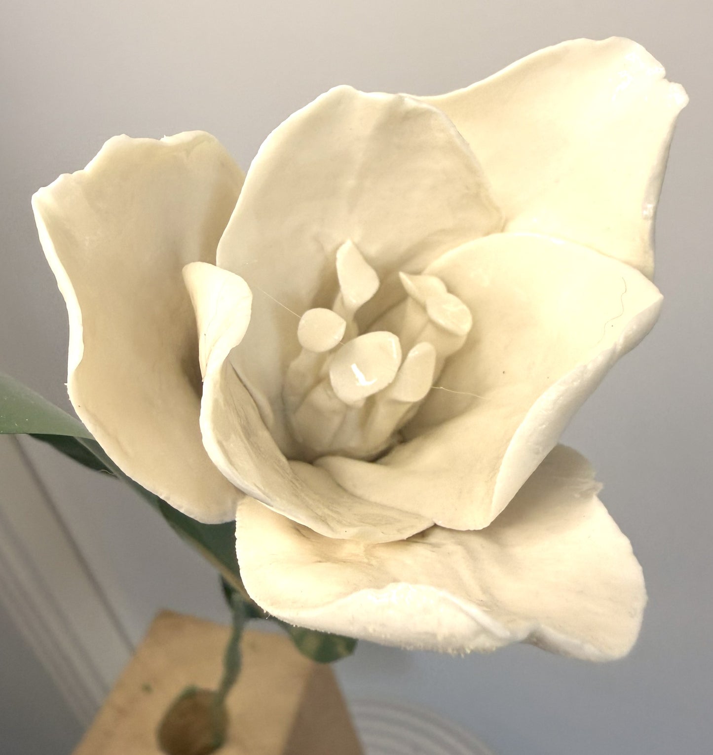 White glazed porcelain tulip stem, TUL-000-1-0-T
