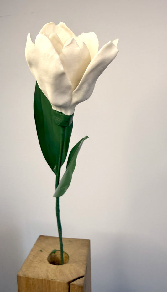 Tige de Tulipe en biscuit de porcelaine blanche, TUL-000-0-1-T