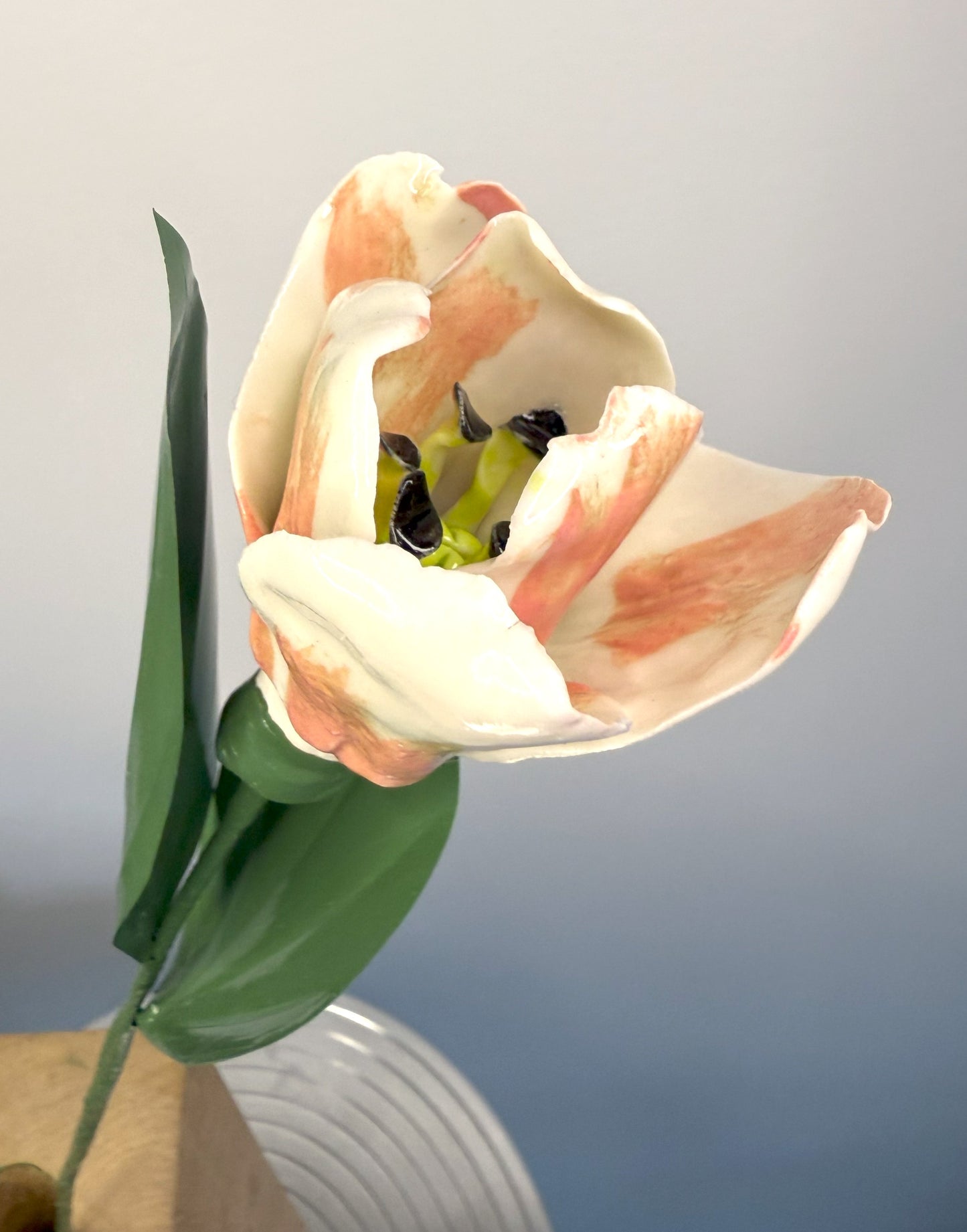 Pink glazed porcelain tulip stem, TUL-318-1-0-T