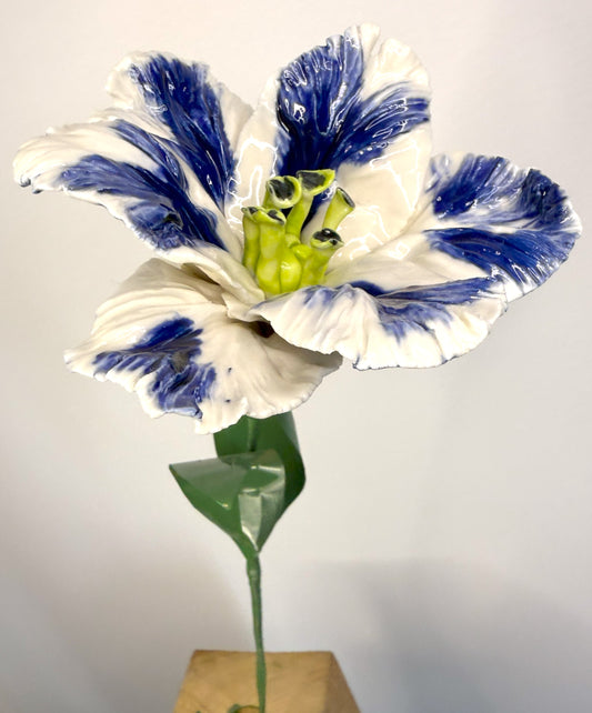 Blue glazed porcelain parrot tulip stem, TPO-386-1-0-T