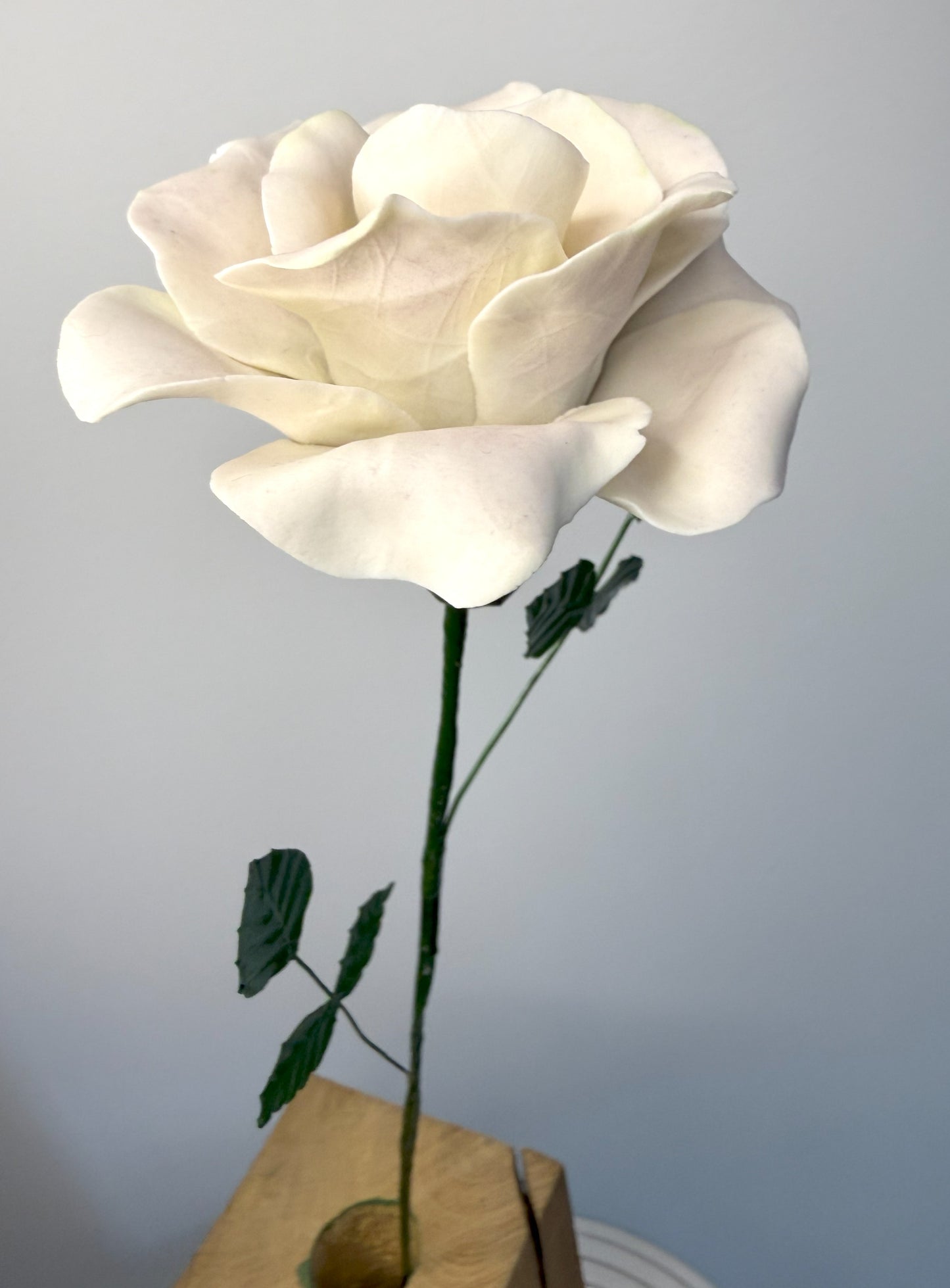 Tige de grande rose en biscuit de porcelaine rose, GRO-37/66-0-1-T