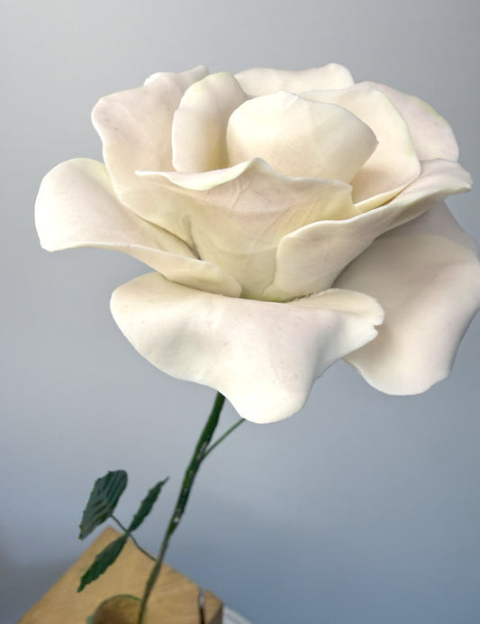 Tige de grande rose en biscuit de porcelaine rose, GRO-37/66-0-1-T