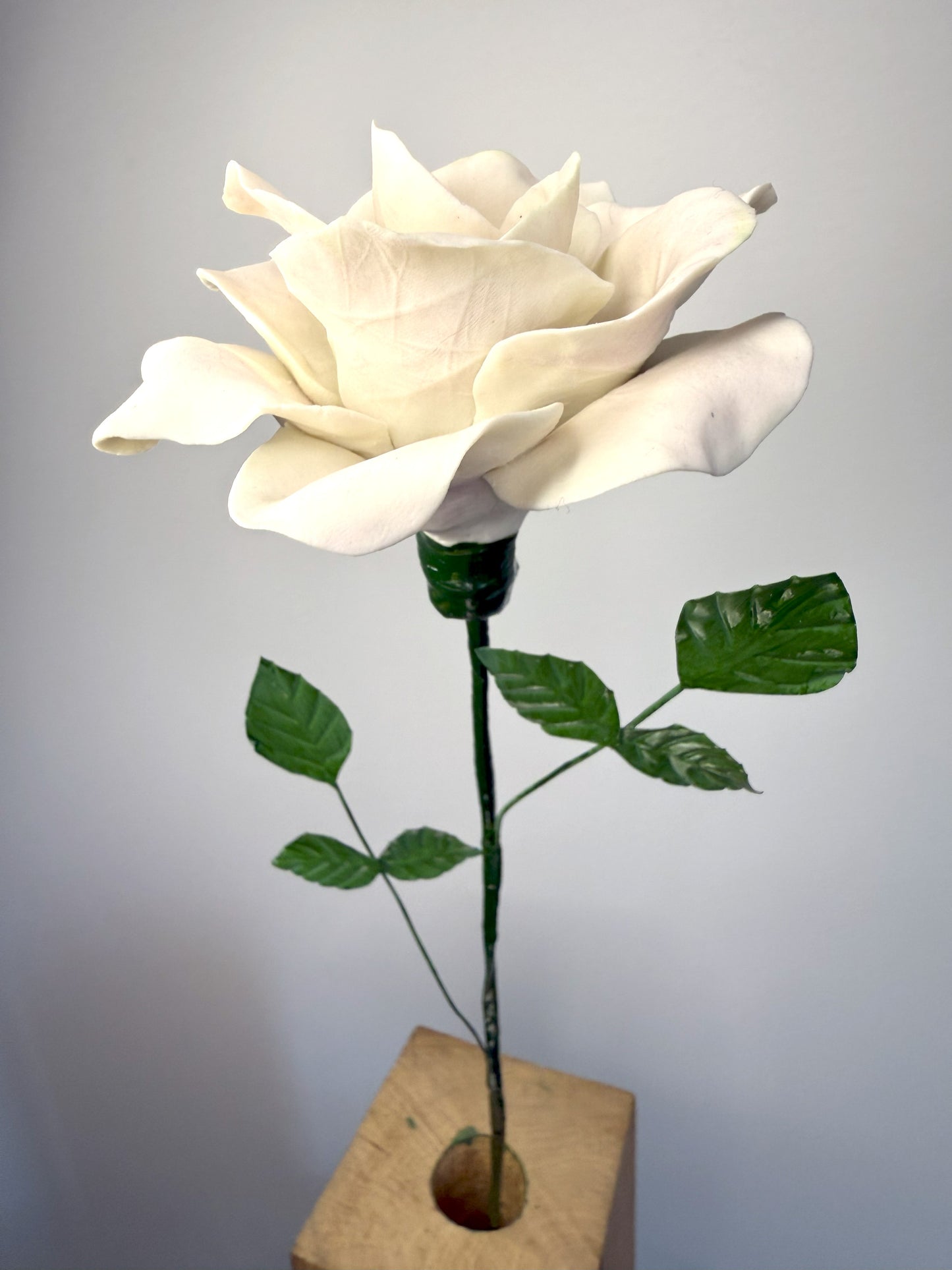 Tige de grande rose en biscuit de porcelaine rose, GRO-37/66-0-1-T