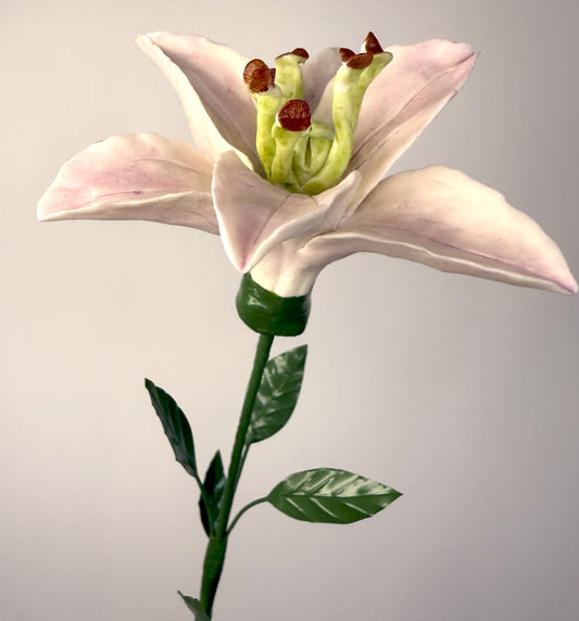 Tige de Lys en biscuit de porcelaine rose,LYS-33/94/66/49-0-1-T