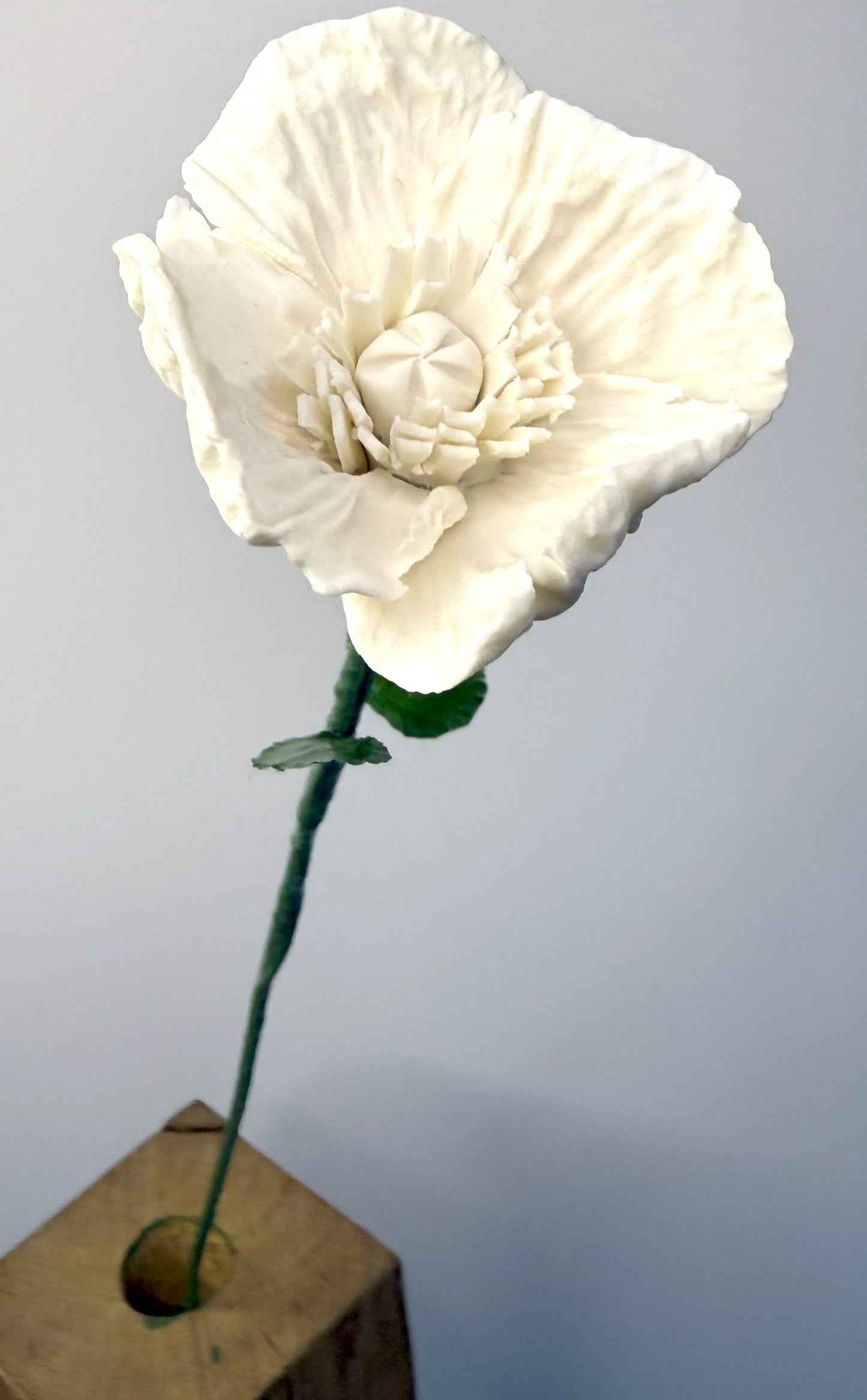 Small poppy stem in white porcelain bisque, PP-000-0-1-T