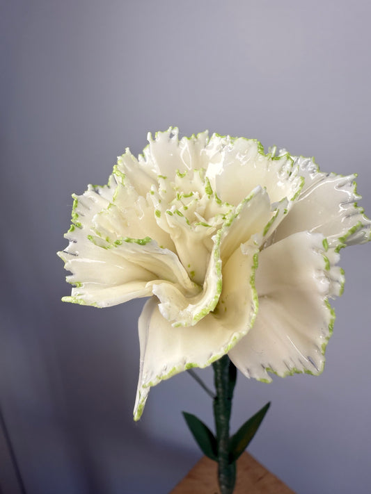 Tige d'oeillet en porcelaine émaillée blanche liseré vert clair, OE-66-1-0-T