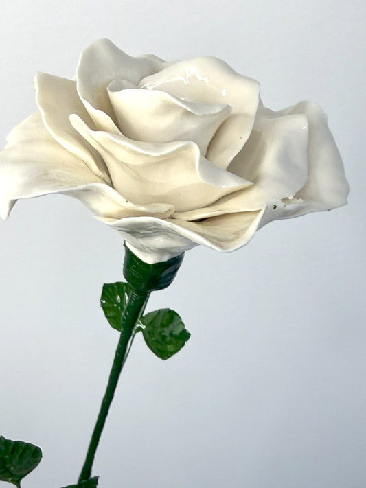 Tige de grande rose en porcelaine émaillée blanche,GRO-000-1-0-T