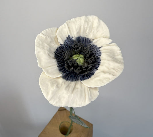 Tige de petit pavot en biscuit de porcelaine blanche et bleue, PP-104/66/139-0-1-T