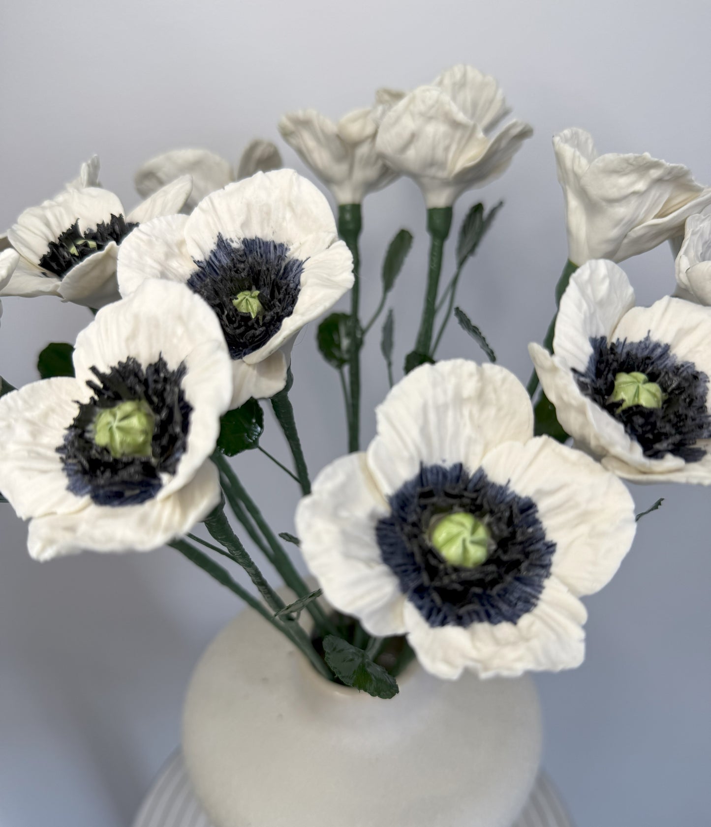 Small poppy stem in white and blue porcelain bisque, PP-104/66/139-0-1-T