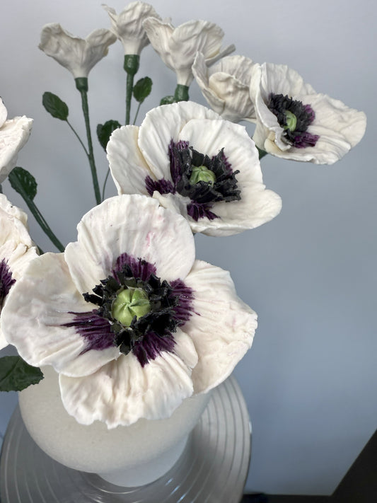 Tige de petit pavot en biscuit de porcelaine rose, PP-33/94/66/139-0-1-T